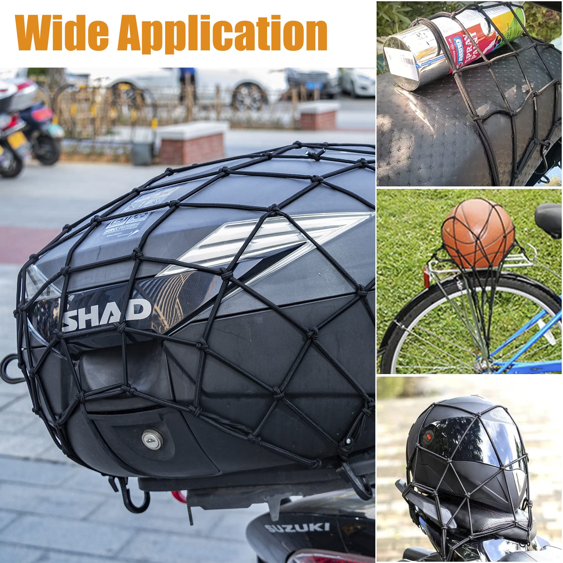 Amiss 15'X15' Elastic Motorcycle Cargo Net, Heavy Duty Bungee Net With 6 Adjustable Plastic Hooks, Luggage Thicken Netting With 2'X2' Small Mesh, Fit For Trailer, Suv, Motorcycle, Atv, Bike - Black