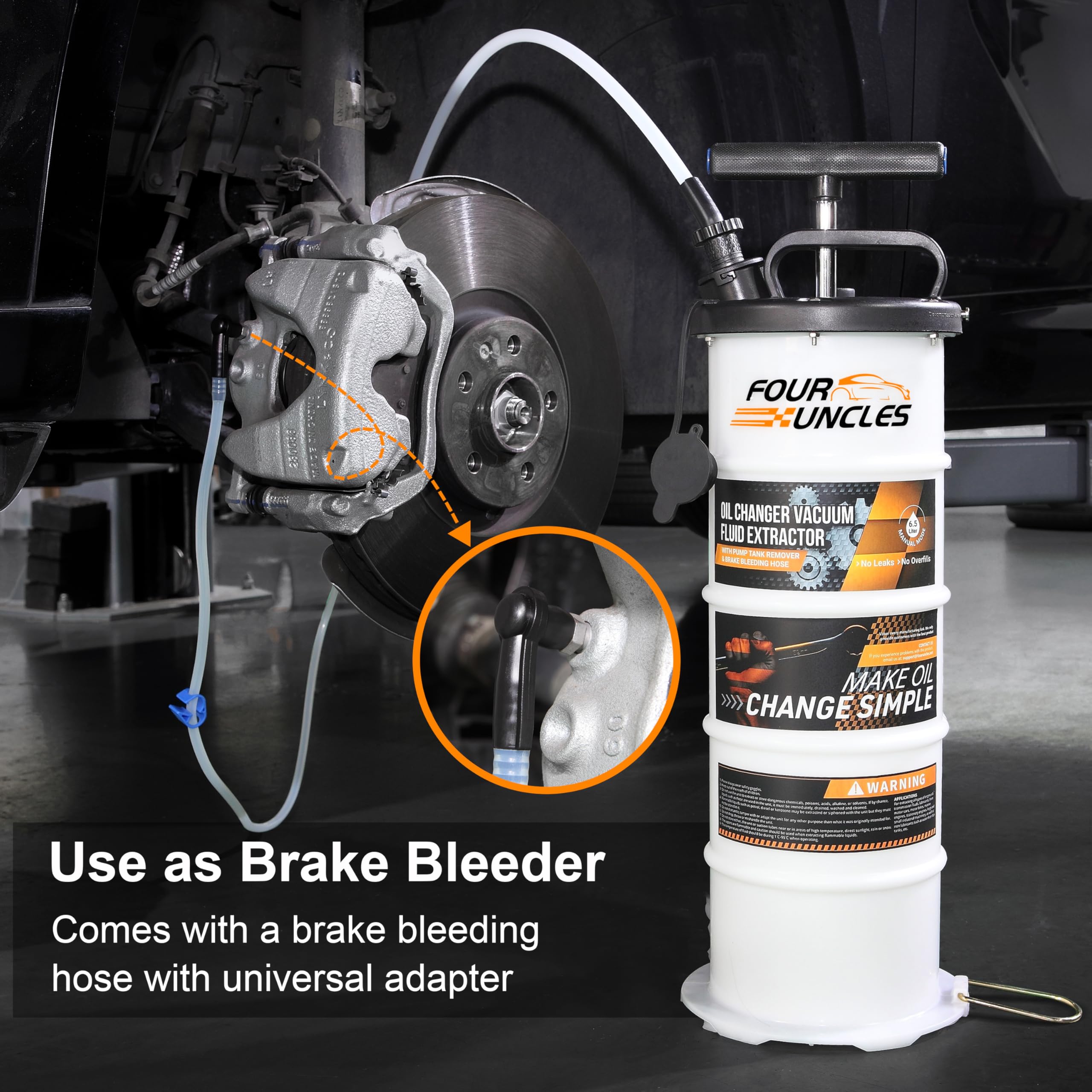 FOUR UNCLES 6.5L Manual Oil Extractor Pump - Automotive Fluid Extractor with 4 Tubes & Brake Bleeder Hose, Model FU007B