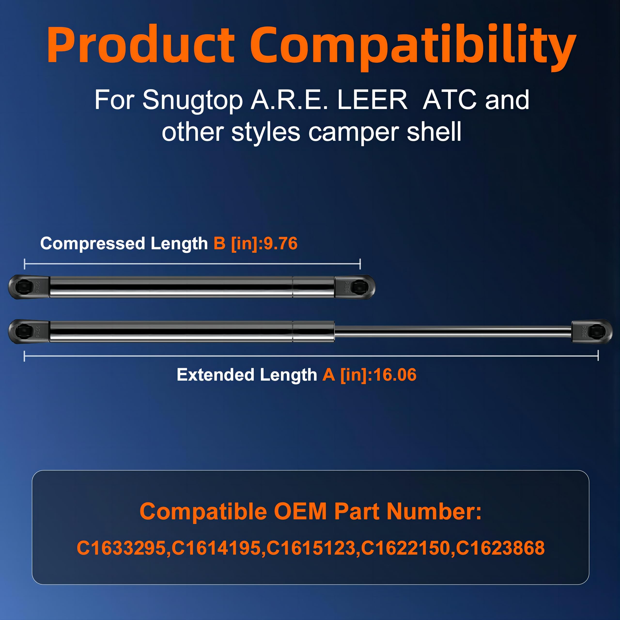 C16-22150 C16-33295 16In 35Lb/156N Gas Shock Strut Lift Support For Pickup Truck Tool Box Lid, Leer Are Camper Shell Window, Snu