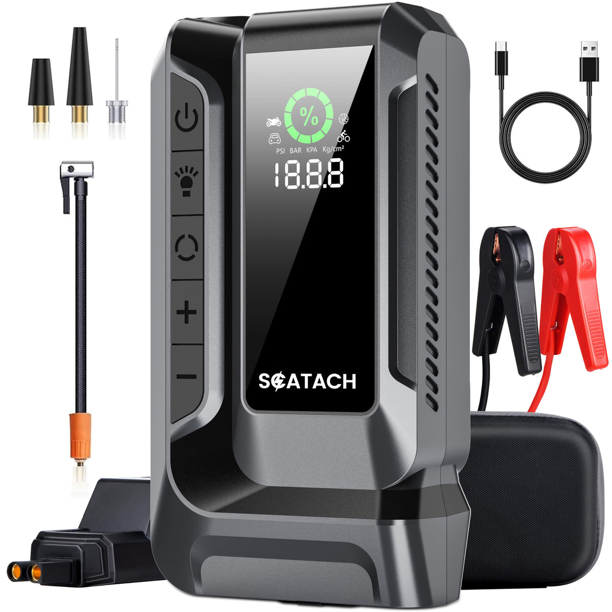 Scatach Q16 4000A Car Jump Starter With Air Compressor, 150Psi Portable Jump Starter Battery Pack (10.0L Gas/8.0L Diesel), With