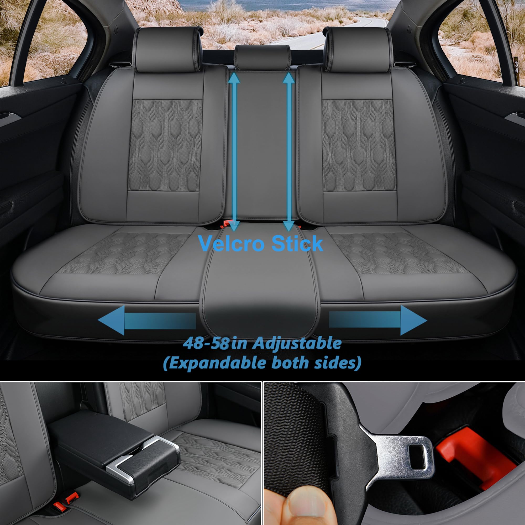 Coverado Car Seat Covers Full Set, 5 Seats Waterproof Leather Seat Covers For Cars, Gray Seat Covers, Universal Seat Covers Front Seat And Back, Car Seat Protectors Car Seat Cushions Fit For Most Cars