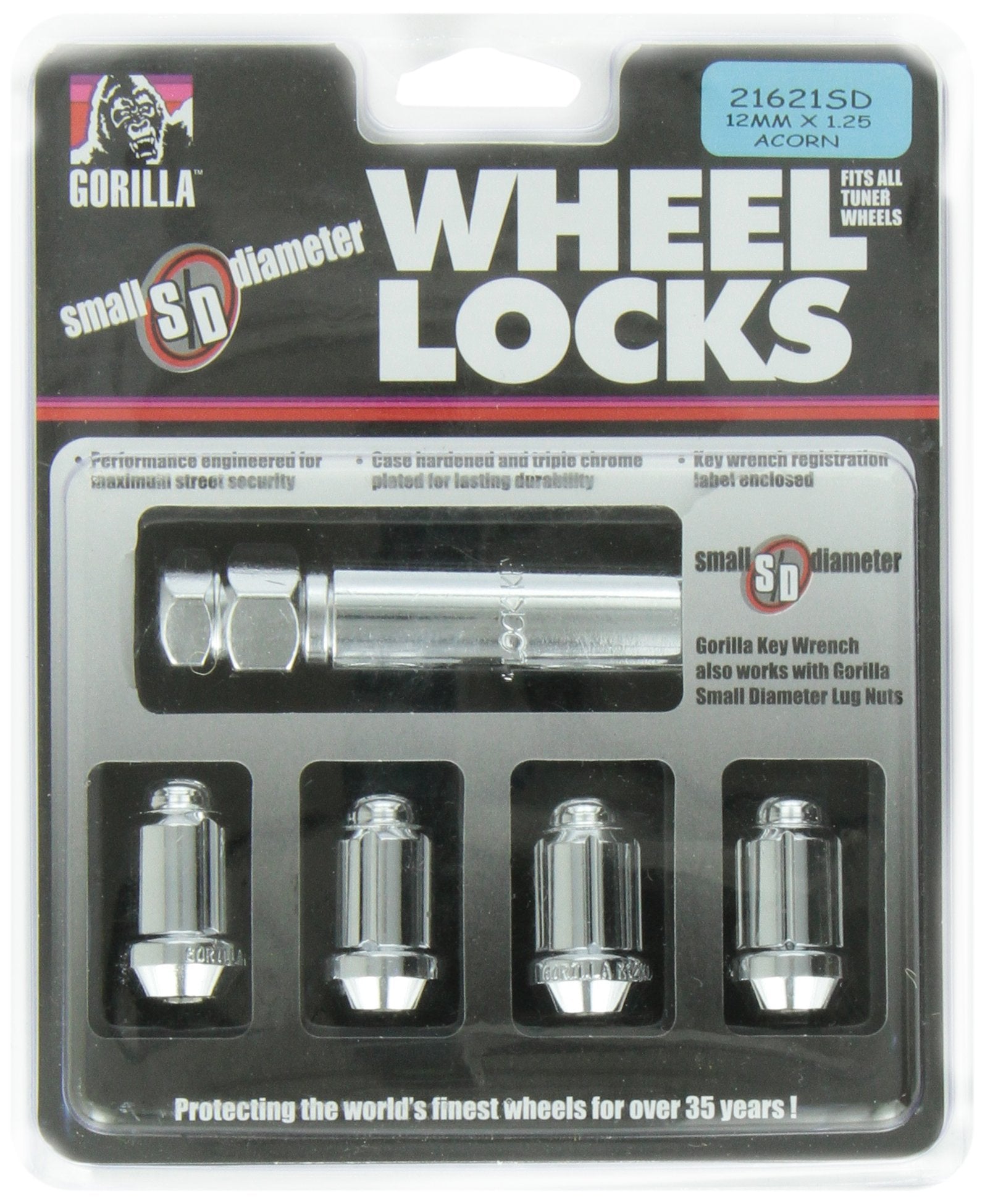 Gorilla Automotive 21621SD Small Diameter Wheel Locks (12mm x 1.25 Thread Size), Pack of 4