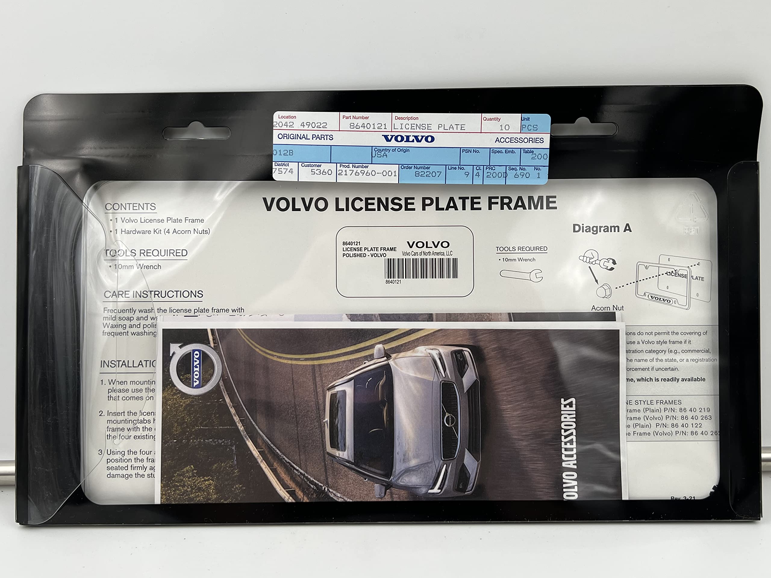 Volvo Logo Polished Stainless Steel License Plate Frame, Official Licensed