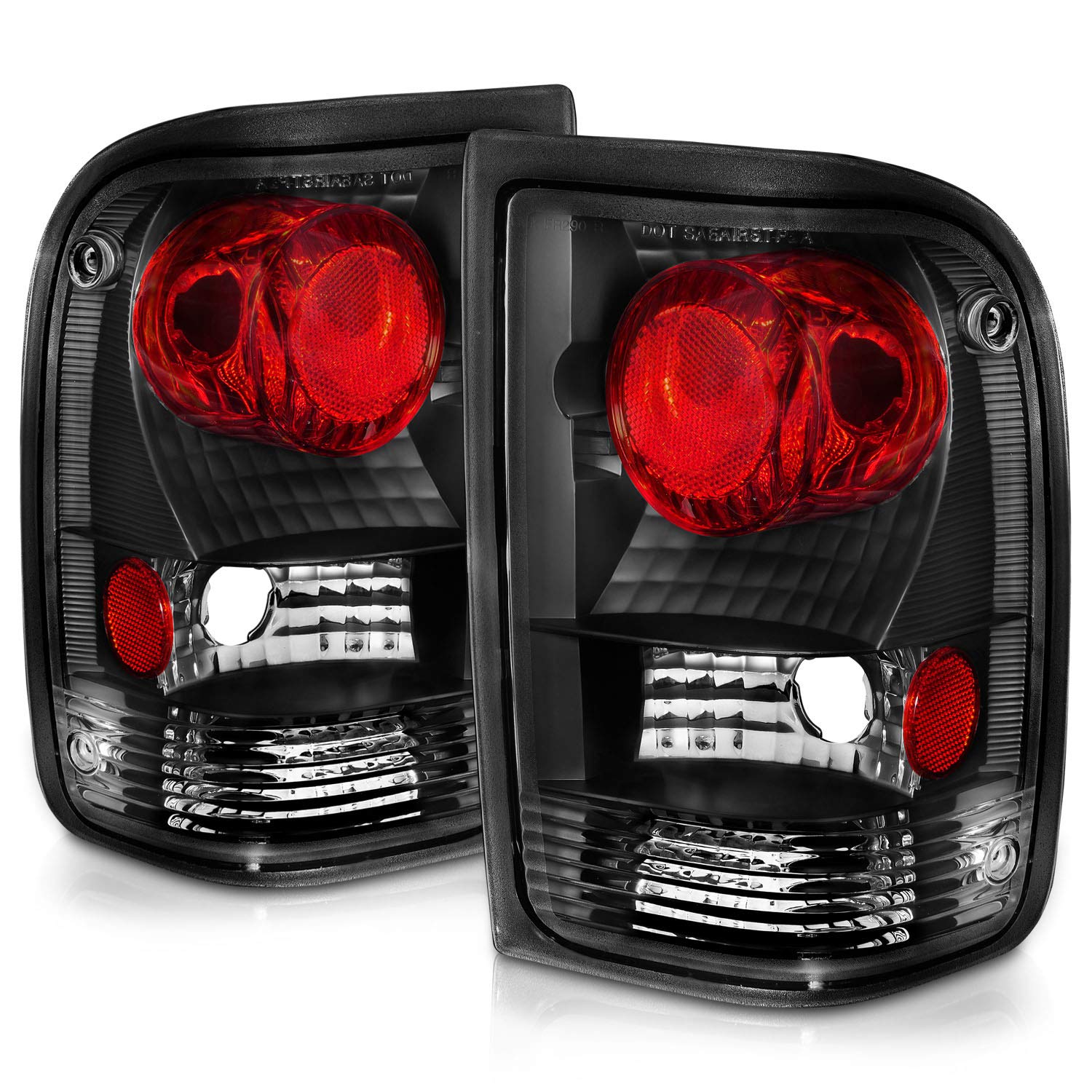 Amerilite For 1993-1997 Ford Ranger Black Jdm Replacement Brake Tail Lights Assembly Set - Passenger And Driver Side