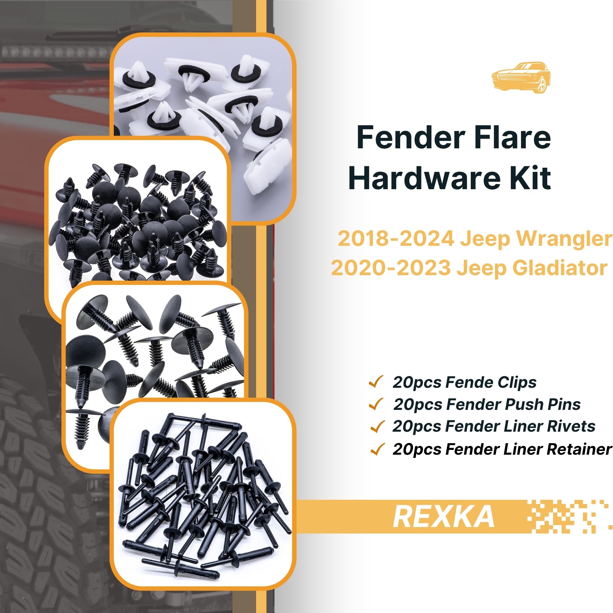 Rexka 60Pcs Fender Flare Hardware Kits For Jeep Wrangler Jl 2018-2024 Jeep Gladiator 2020-2023 Jt Ram 1500 68526185Aa 6506007Aa