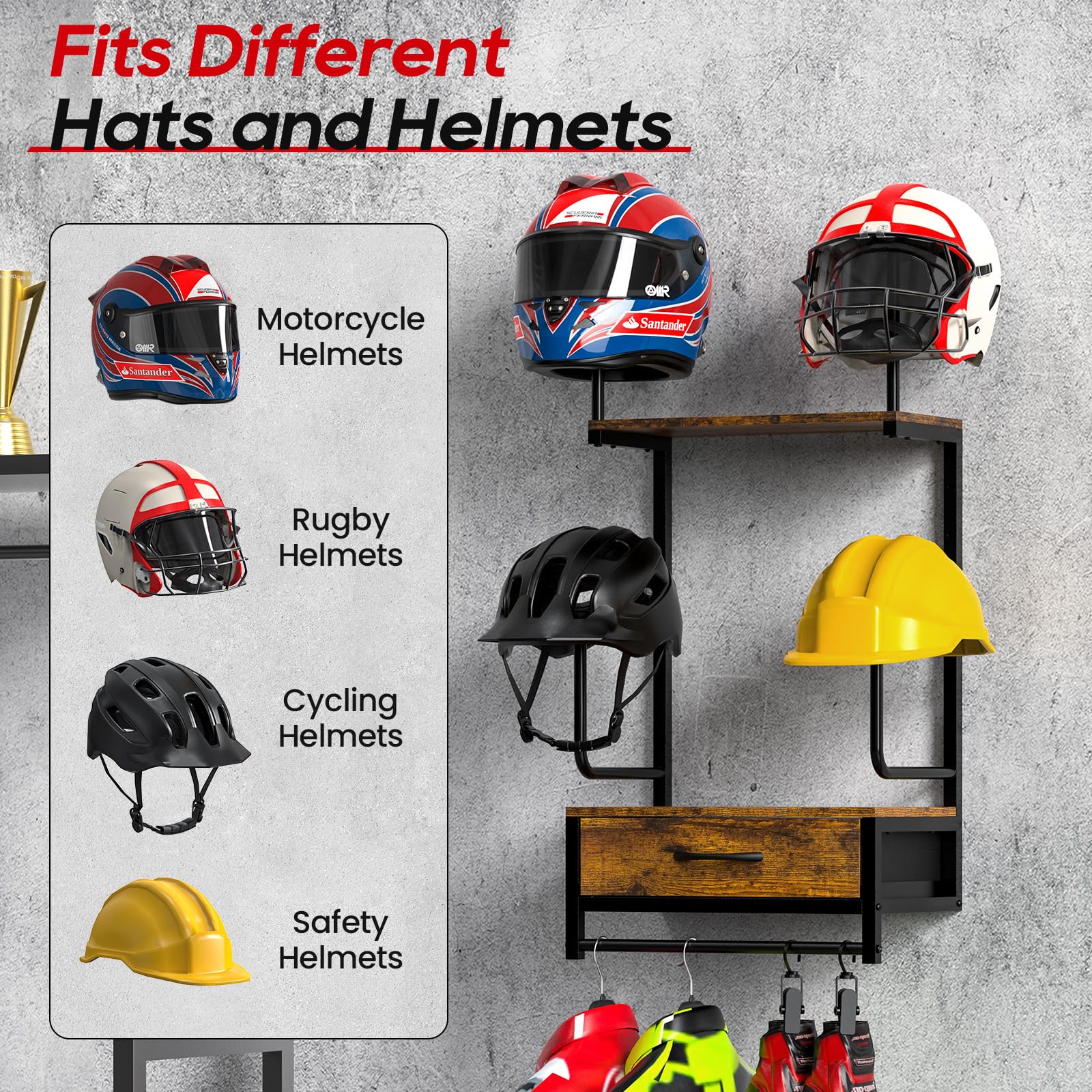 Nanagiftree Helmet Rack Wall Mount, Motorcycle Helmet Holder Plate Display Organizer With Accessories Hanger For Football (4 Pac