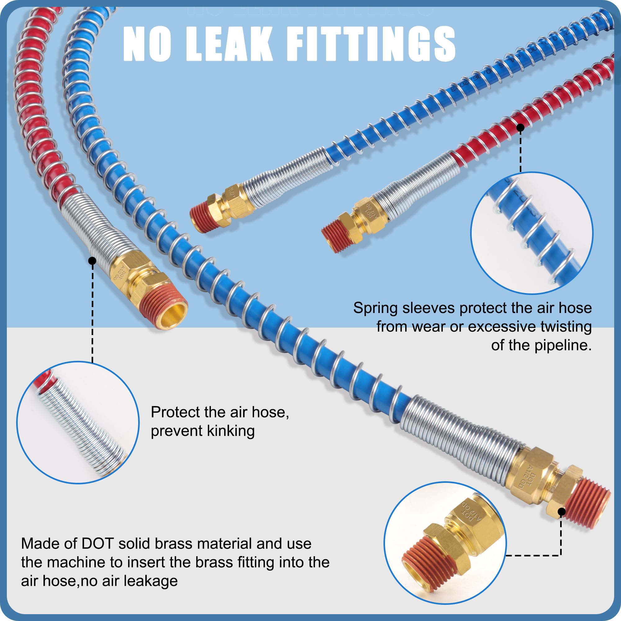 Ailbiuko Semi Truck Air Brake Line Hose Coil Assembly Coiled Set Airline Blue Red Pigtail Trailer Air Hose,1/2'' Npt Dot Fitting