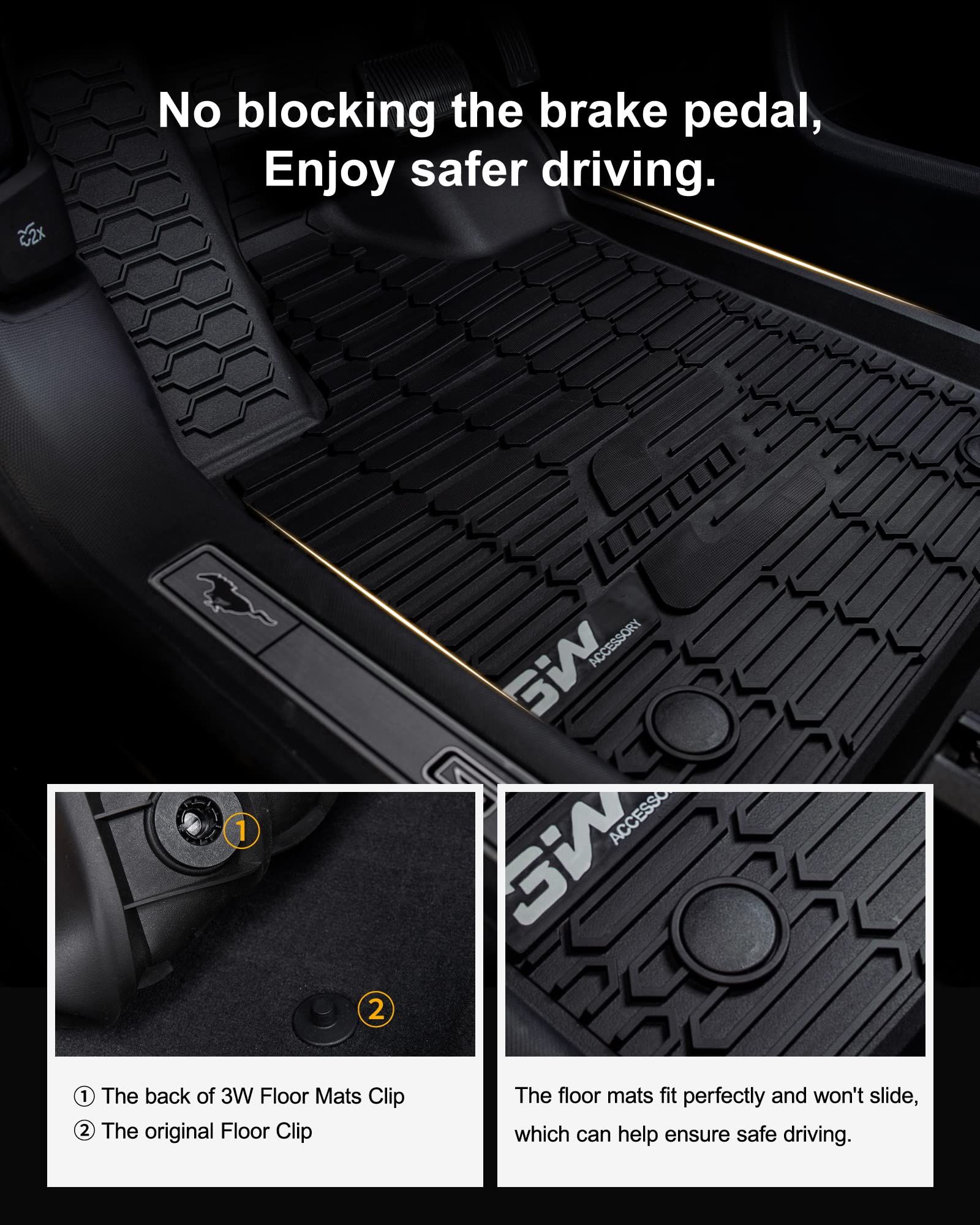 3W Floor Mats & Cargo Liner Fit for Ford Mustang Mach E 2021-2024 2025 TPE All Weather Custom Fit Floor Liner 1st 2nd Row and Tr