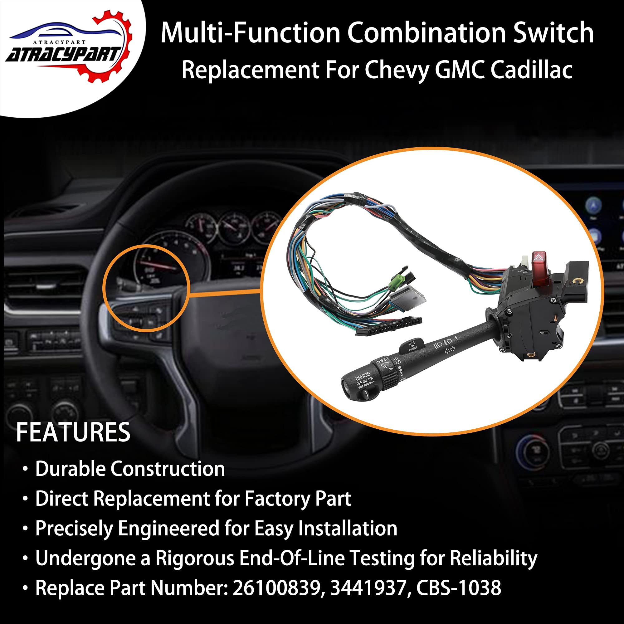 Multi-Function Combination Switch | Replacement For 1999-2002 Chevy Silverado, Gmc Yukon & More | Replaces# 26100839, 3441937, Cbs-1038 | Turn Signal, Wiper, Washers, Hazard Switch, Cruise Control