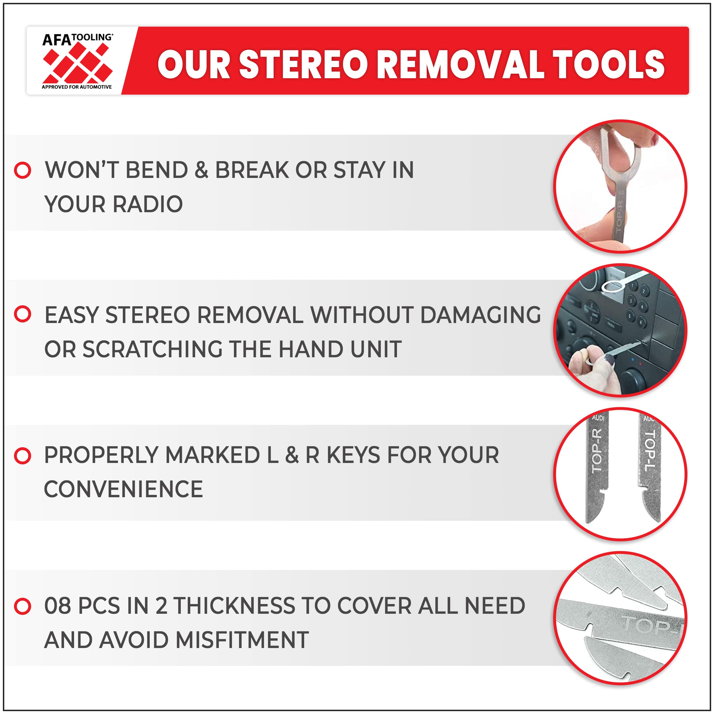Afa Tooling - Radio Removal Tool (8 Pcs) - Works For 1C0-051-530 And T87P-19061-A, Ford, Audi. Vw, Mercedes, And More - Car Stereo Din - 8 Specialty Keys For Radio Removal