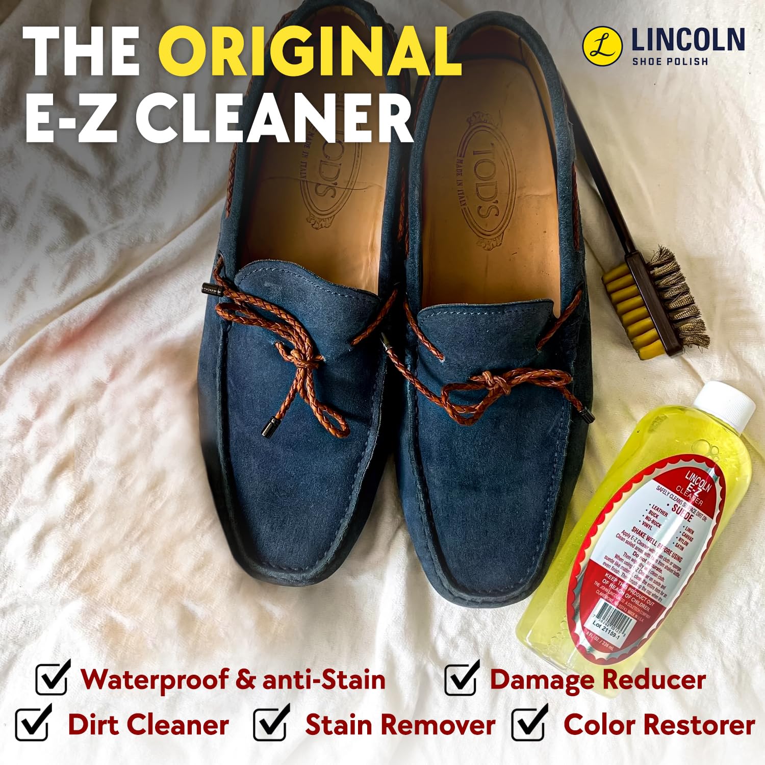 Lincoln E-Z Cleaner -The Original All-Purpose Cleaner For Leather, Suede, Fabric- Removes Dirt, Salt Stains 8Oz Made In Usa