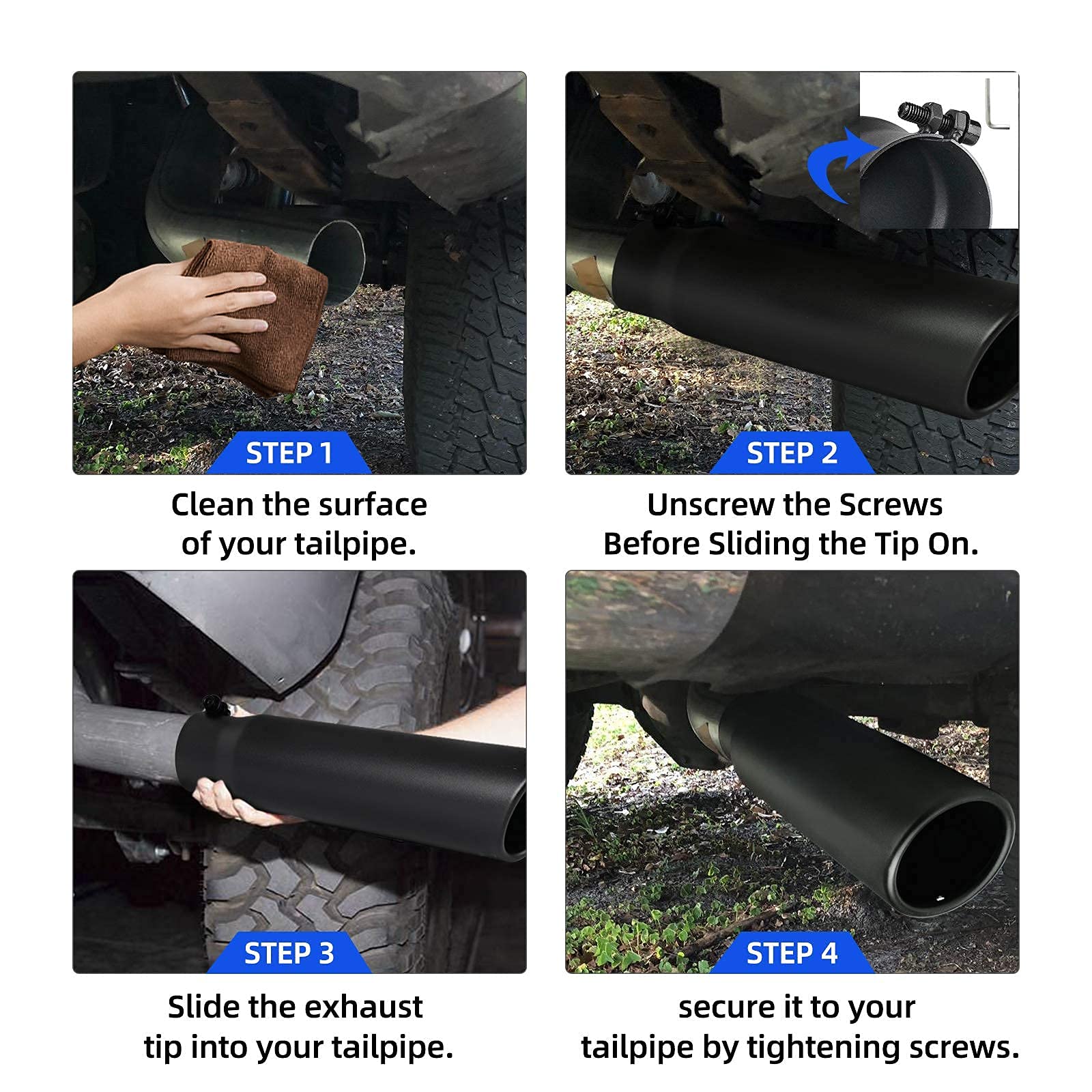 AUTOSAVER88 2.5 Inch Exhaust Tip, 2.5' Inlet 3' Outlet 12' Overall Length Stainless Steel Exhaust Tail Tip, Fits 2 1/2 Inch Outside Diameter Tailpipe, Rolled Angle Cut, Black Powder Coated, Bolt On