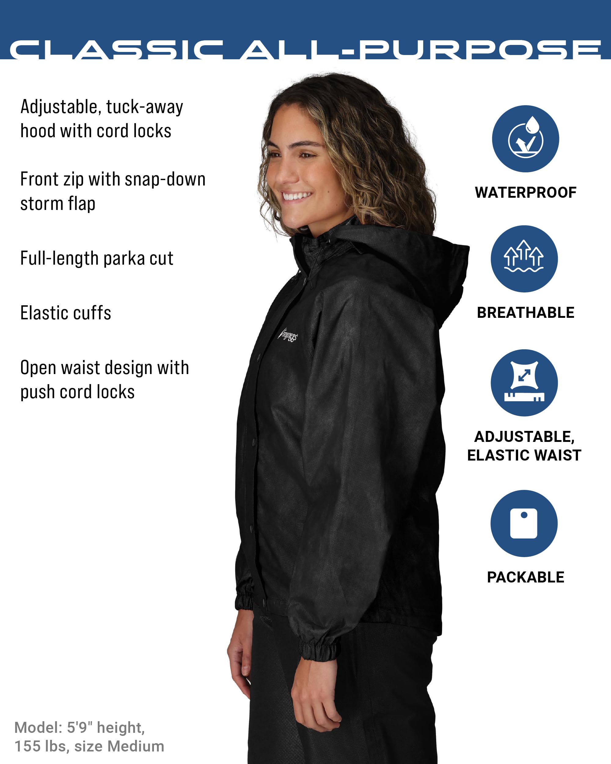 FROGG TOGGS Women's Classic All-Purpose Waterproof Breathable Rain Suit, Black, X-Large