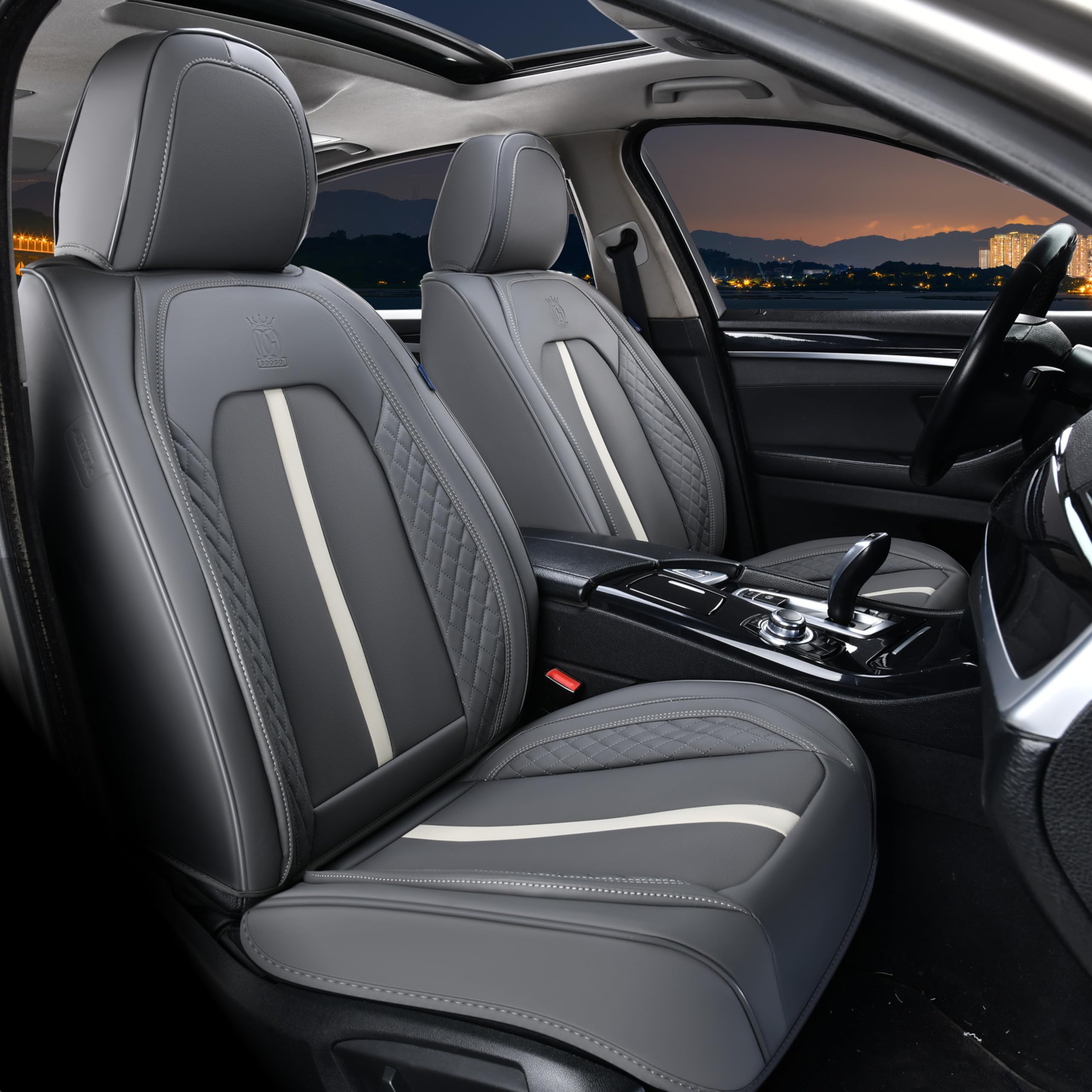 Doogo Automotive Seat Covers Full Set, Leather Car Seat Covers 5 Seat, Universal Car Seat Protectors, Gray Driver Seat Covers Fi