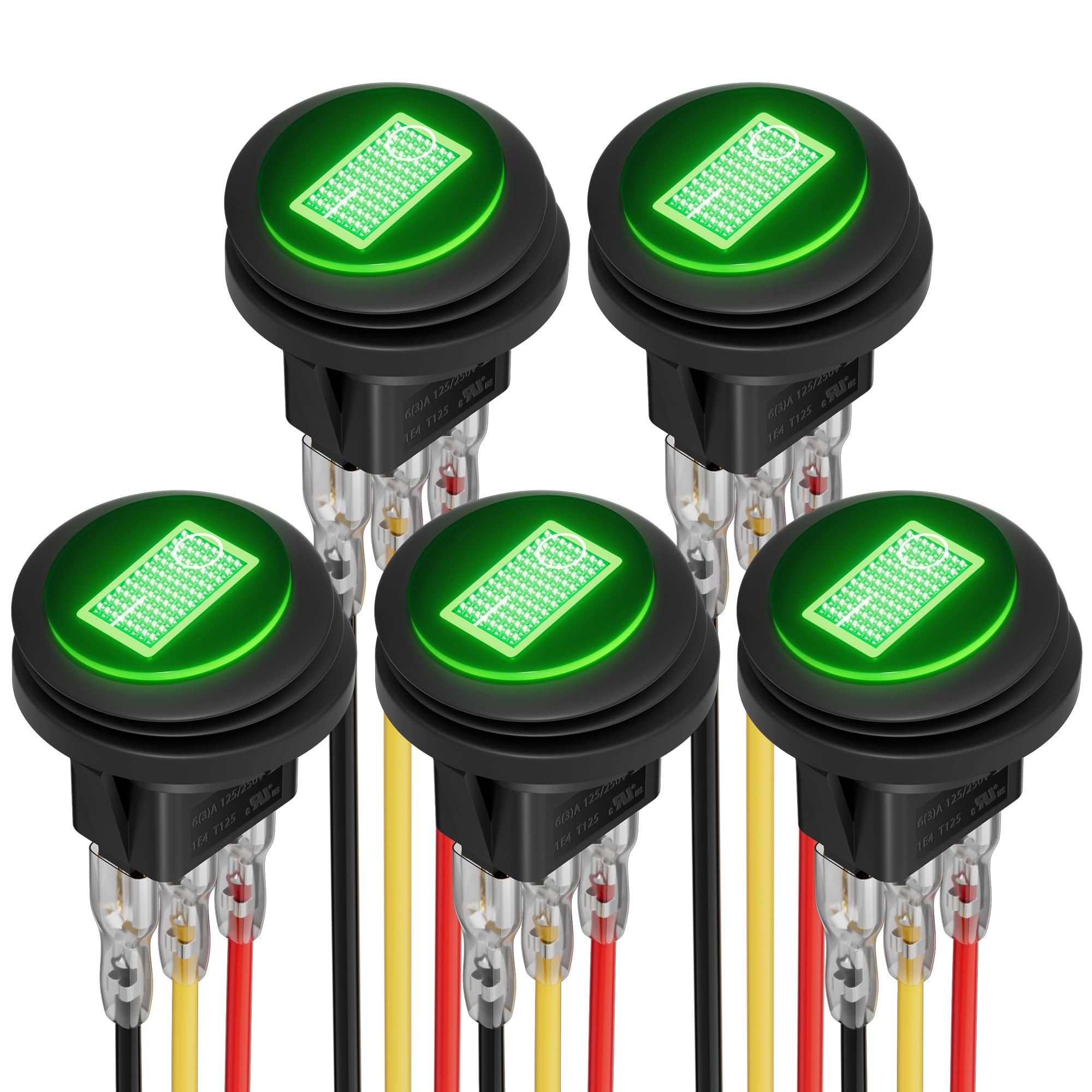 Daiertek Round Toggle Switch Green Led [Ul Listed] 12V 20A Waterproof Rocker Switch 3 Pin Spst Lighted On Off Marine Switch For