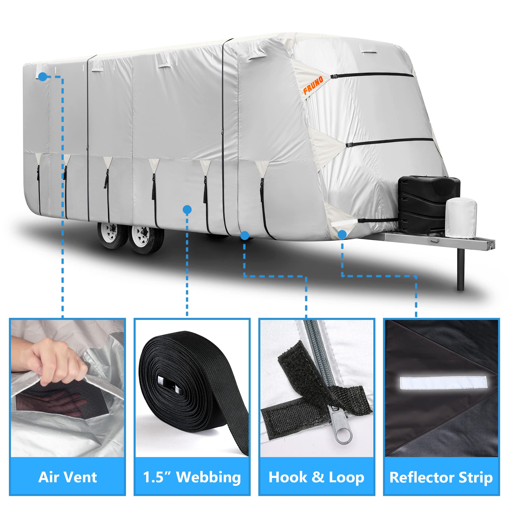 Fruno Oxford Fabric Travel Trailer Cover Rv Cover 33'-35' Waterproof Rip-Resistant Anti-Uv Camper Cover For Winter Snow With Jac