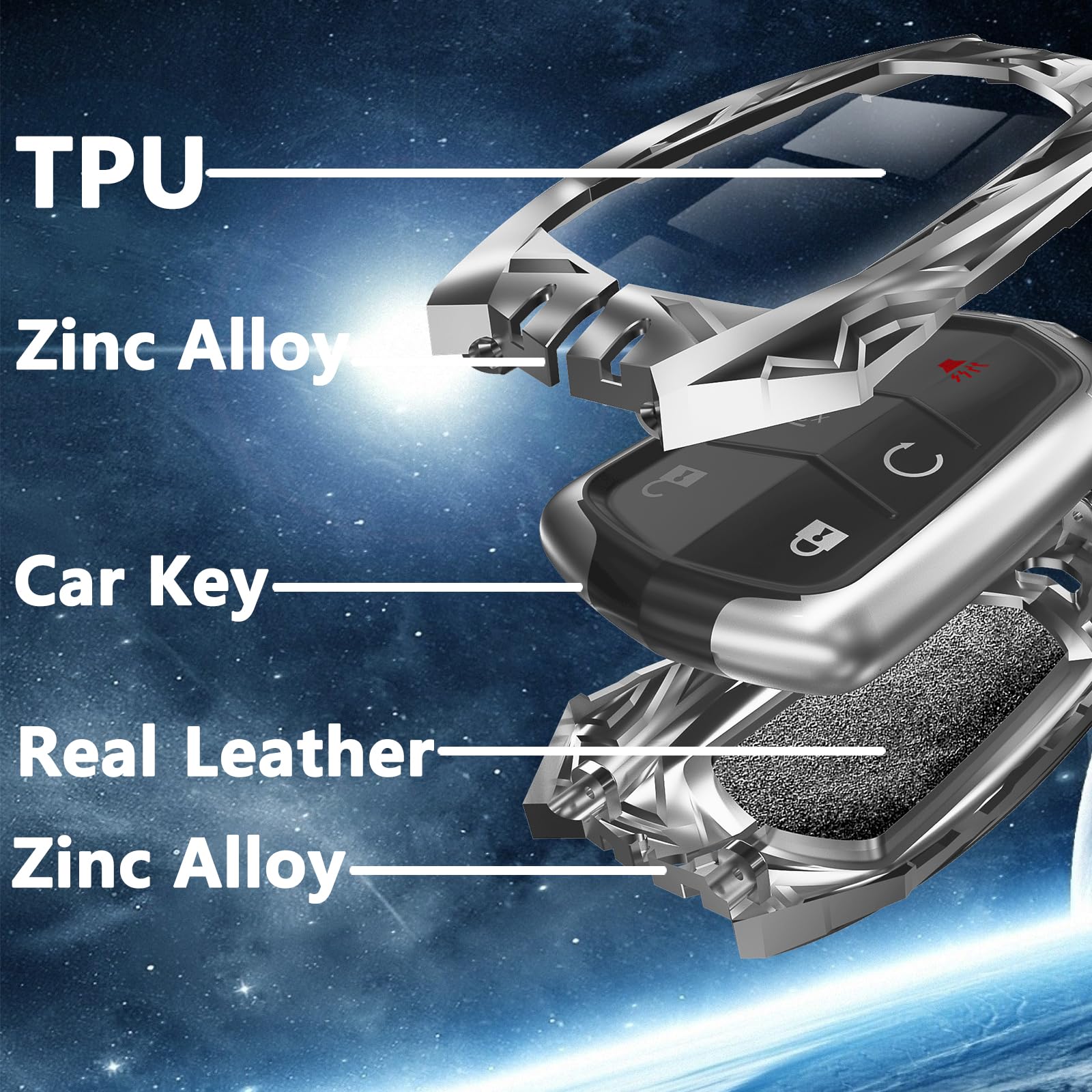 Ocezbiis For Cadillac Key Fob Cover, Keychain, Zinc Alloy Protection Car Key Shell Case Compatible With Cadillac Holder Smart Re