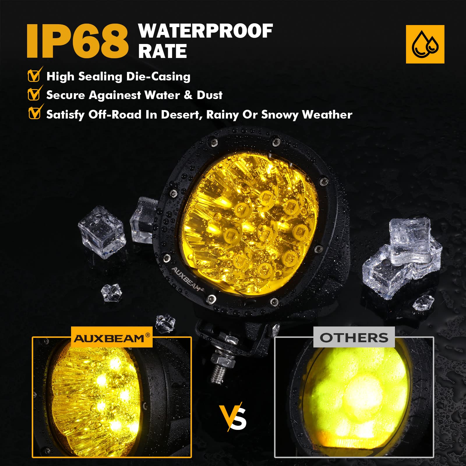 Auxbeam 4 Inch 90W Led 2Pcs 9000Lm Amber Fog Lights Round Spot Driving Work Lights For Truck Pickup Suv Atv Utv 4X4 Jeep Wrangle