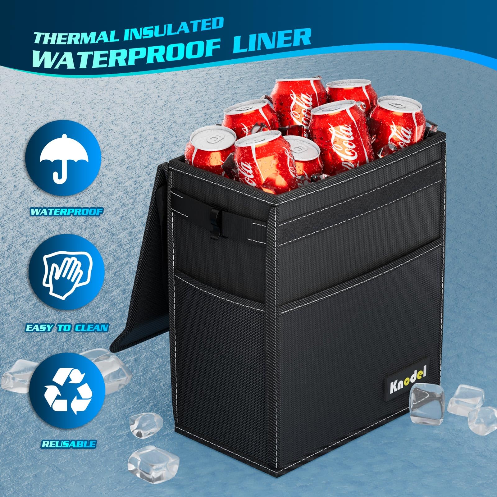 Knodel Car Trash Can, Waterproof Car Garbage Can, Car Trash Bag With Lid, Leak-Proof Car Trash Bin, Car Trash Hanging (Large, Bl