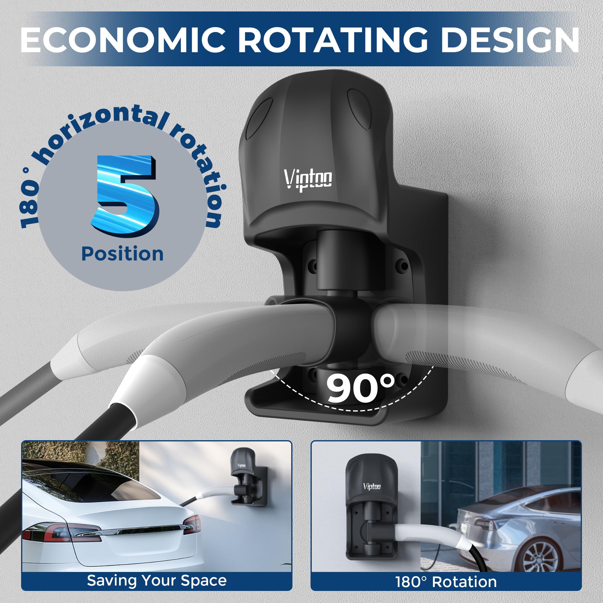 Viptoo Upgrade Tesla Charger Holder Wall Mount, Tesla Charging Cable Holder With 180 Rotation For Model 3/Y/S/X, Charging Cable