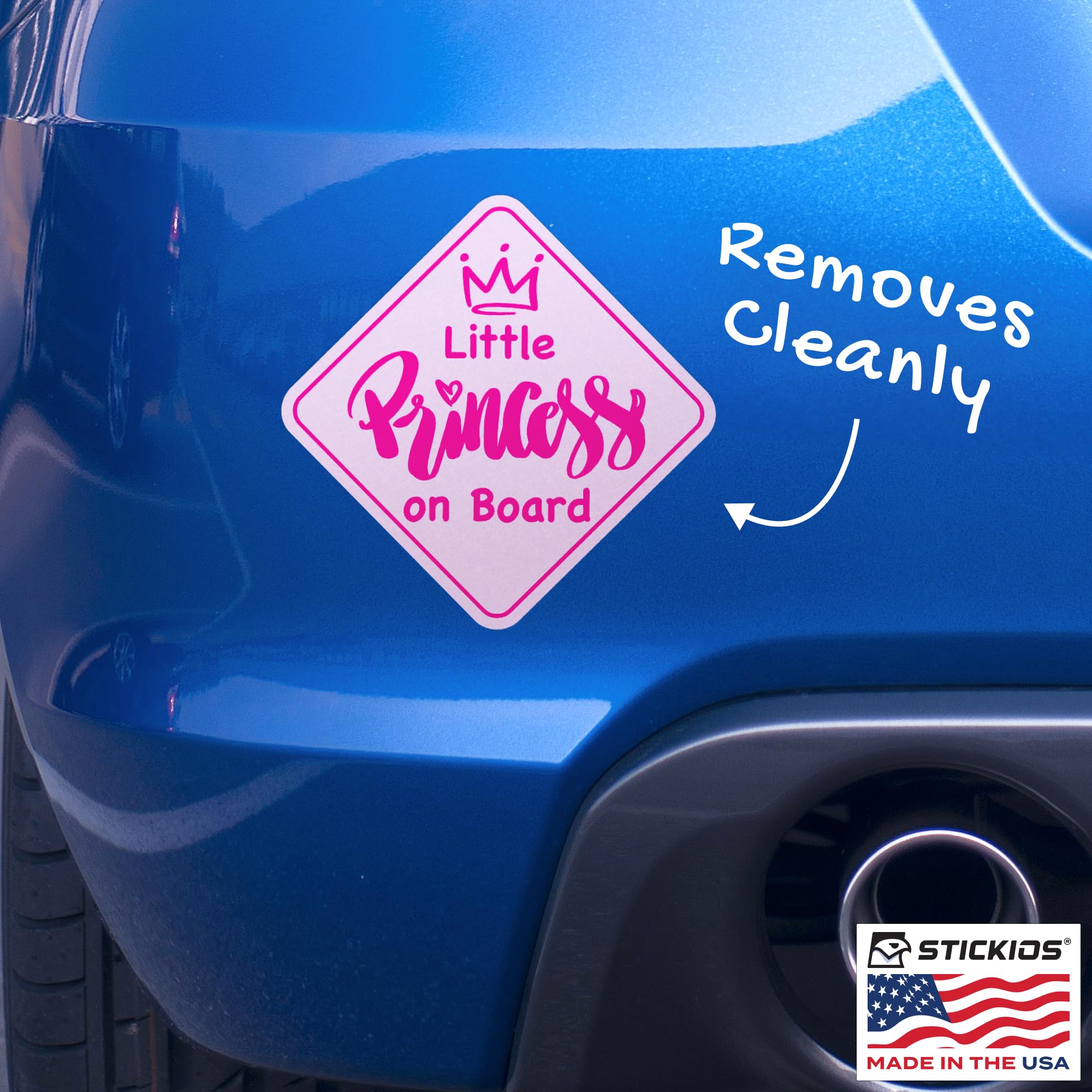 Stickios Little Princess Baby On Board Stickers - Removable Non-Magnetic Paint-Safe Signs For Cars & Windows - Made In Usa - Bab