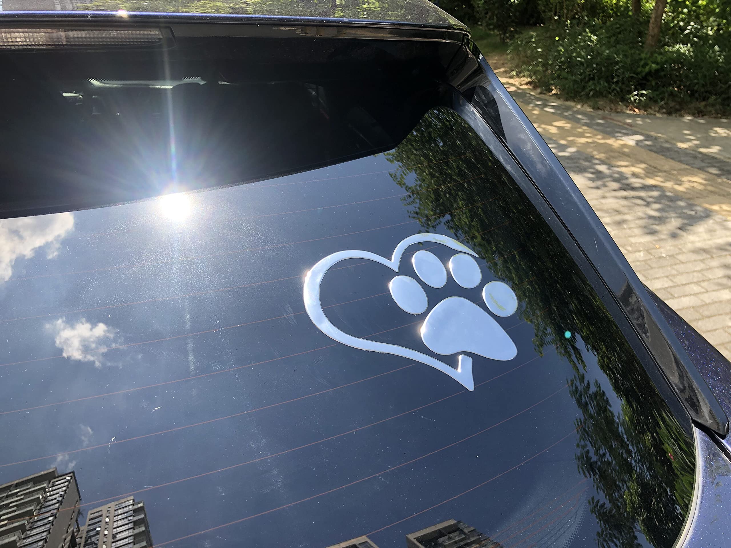 Lzlrun 3D Chrome Dog Paw Footprint With Peach Heart Sticker Decal Car Emblem Decal Decoration (Silver)