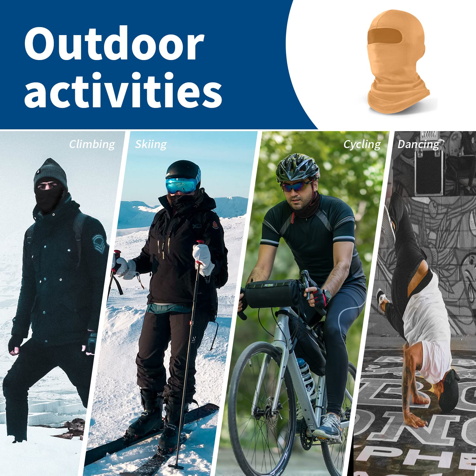 Yeslife Khaki Ski Mask, Face Mask For Men And Women, Skiing, Snowboarding, Motorcycle, Uv Protection & Wind Protection, Hat