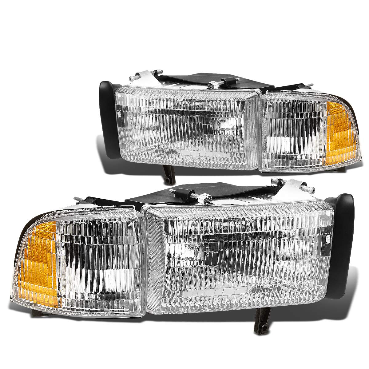 Auto Dynasty 4Pcs Headlights Assembly With Corner Lamp Compatible With Dodge Ram 1500 2500 3500 (Non-Sport Models) 94-02, Driver