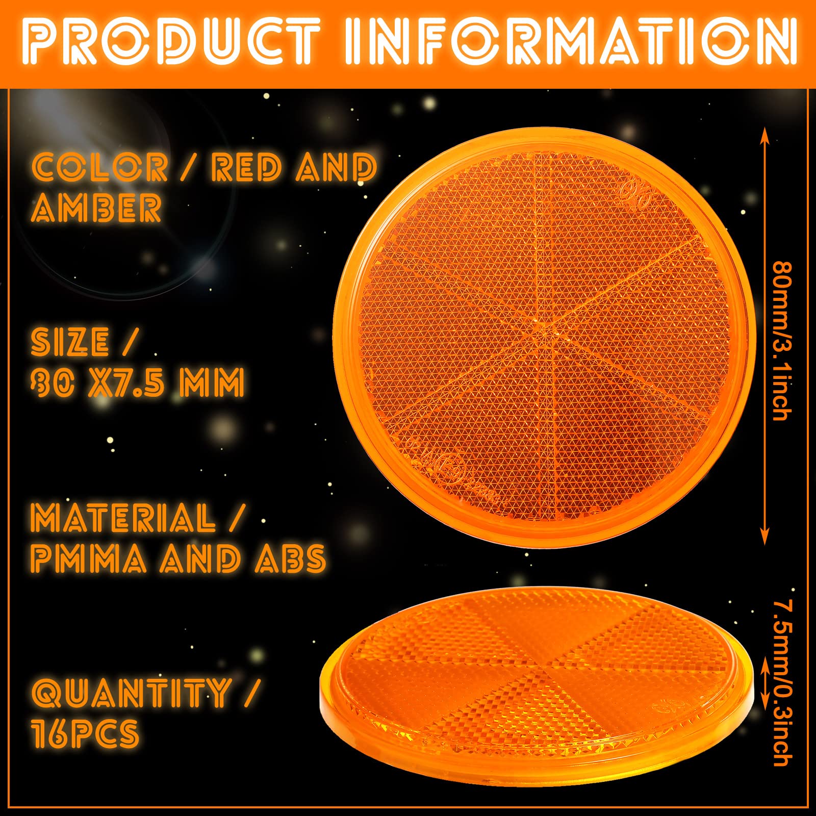 16 Pieces Round Reflectors 3'' Stick on Reflector Quick Mount Bicycle Reflectors Adhesive Motorcycle Safety Reflector for Cars,