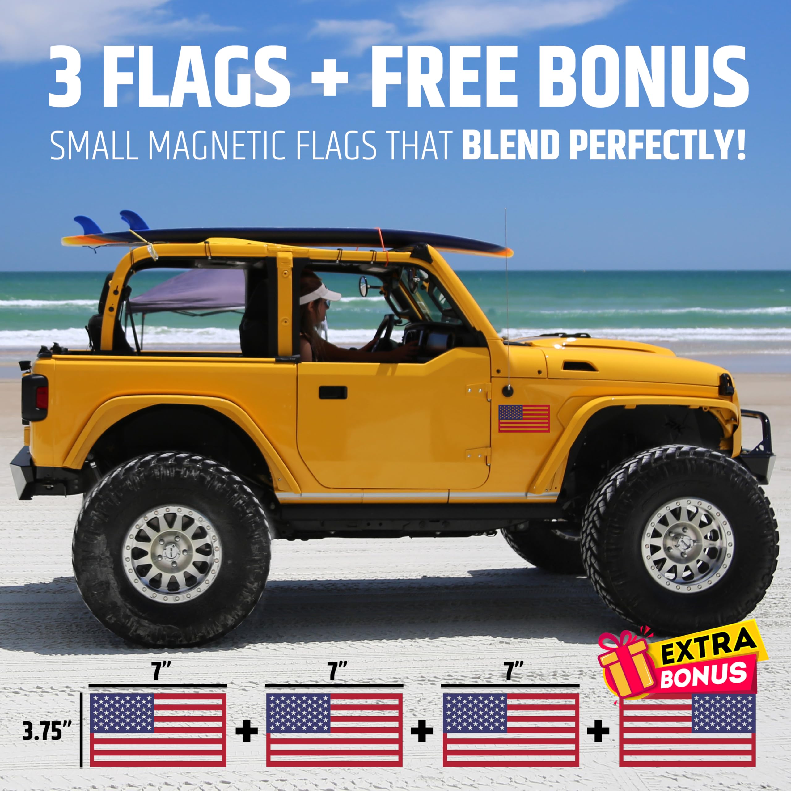Premium American Flag Magnets For Trucks And Cars (3 Pack) + Bonus Reverse Design | Magnetic Us Flags Cut-Out | Powerful Magnet