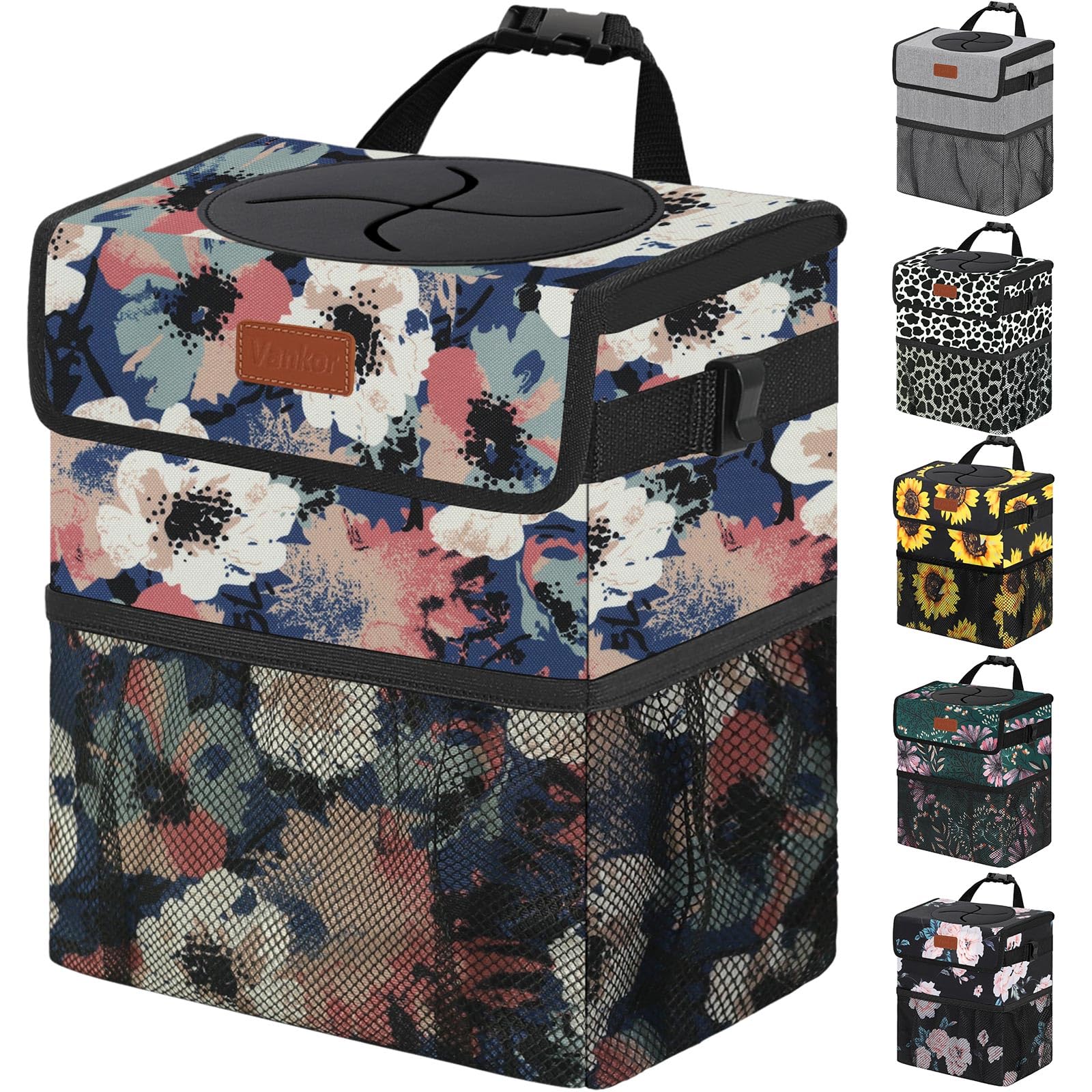 Vankor Car Trash Can For Car Cute, Trash Bag Bin Hanging Waterproof Automotive Garbage Cans Leak Proof Vehicle Trash Can Paintin