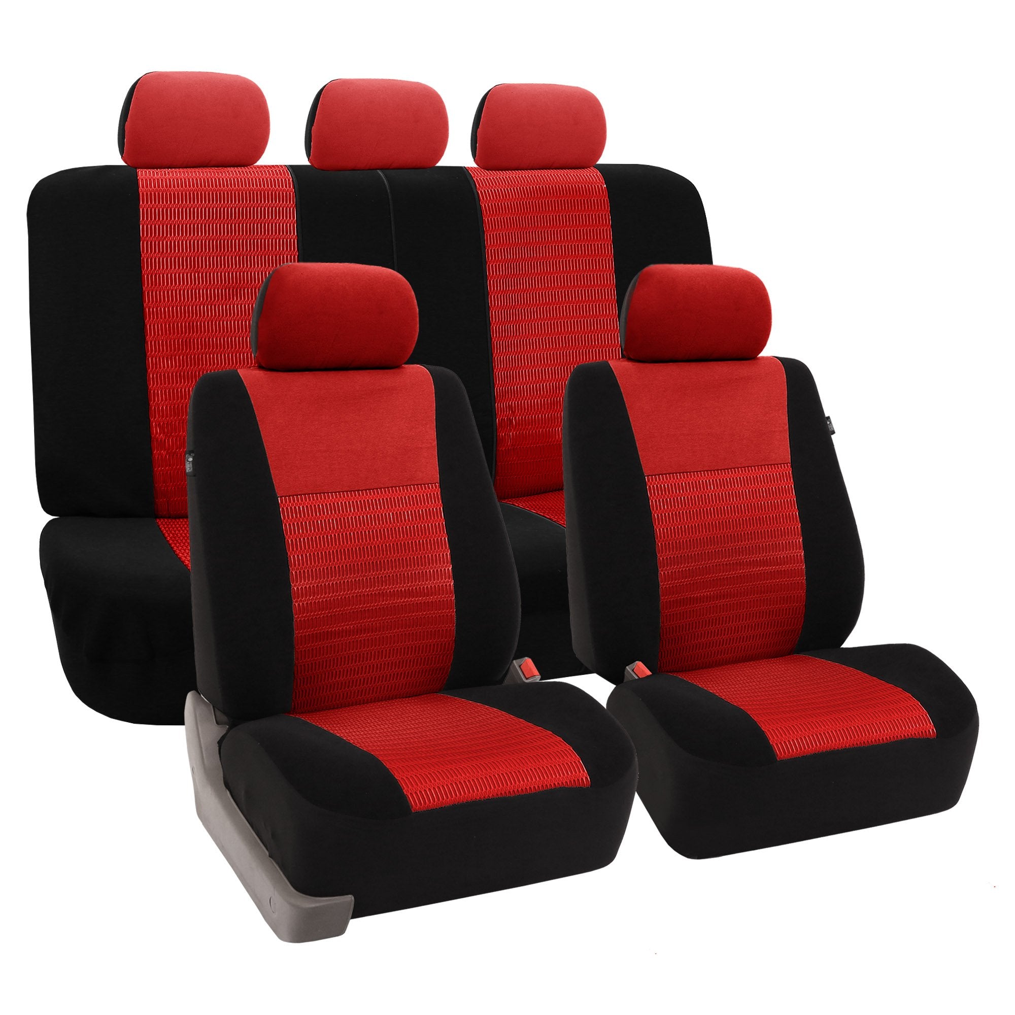 Fh Group Car Seat Covers Trendy Elegance Red Full Set Automotive Seat Covers, Airbag And Split Rear Combo Non-Slip Dash Grip Pad