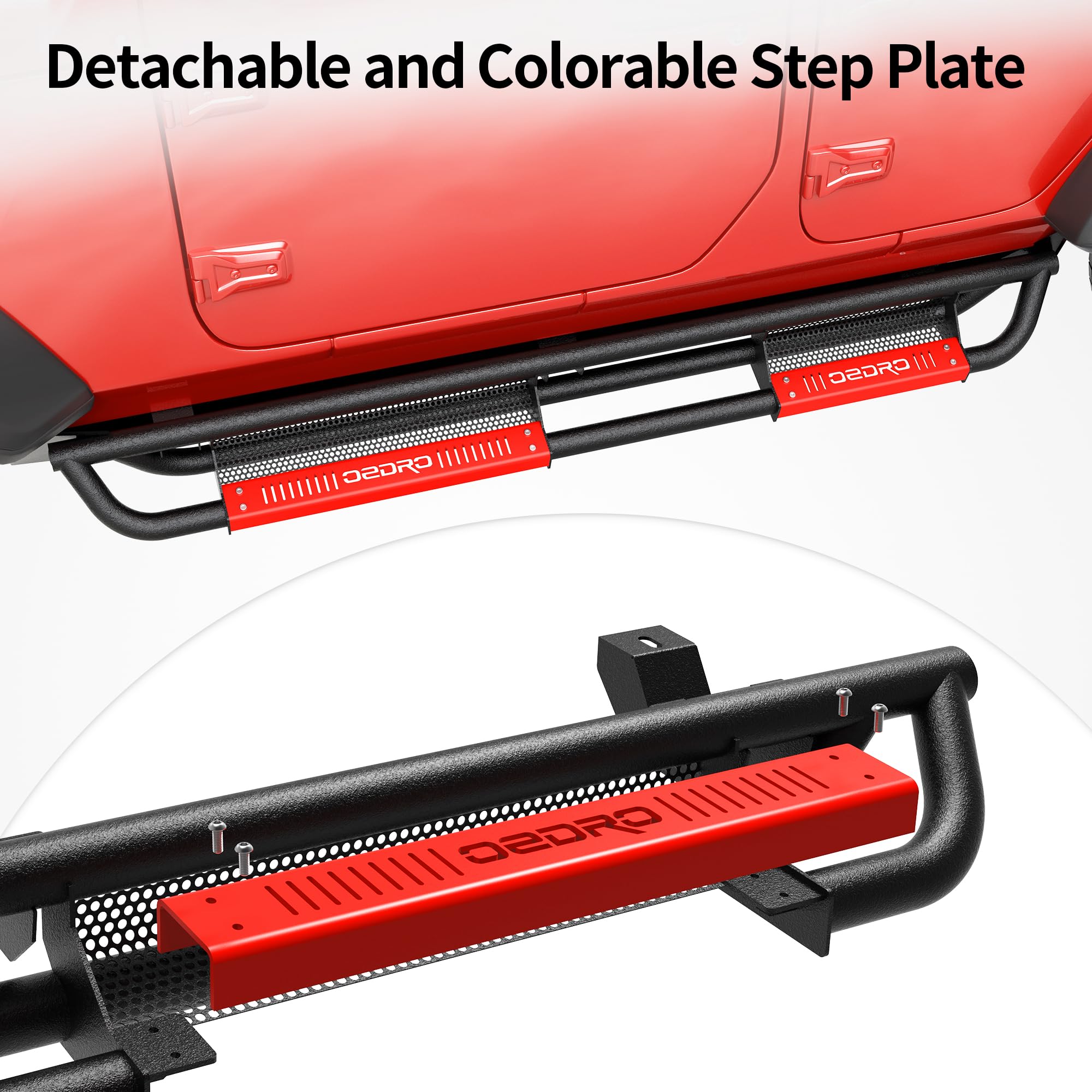 Oedro 6 Inch Running Boards Compatible With 2018-2024 Jeep Wrangler Jl Unlimited 4 Door, Bolt-On Drop Side Steps Rails, Powder Coated Black And High Gloss Red Nerf Bar