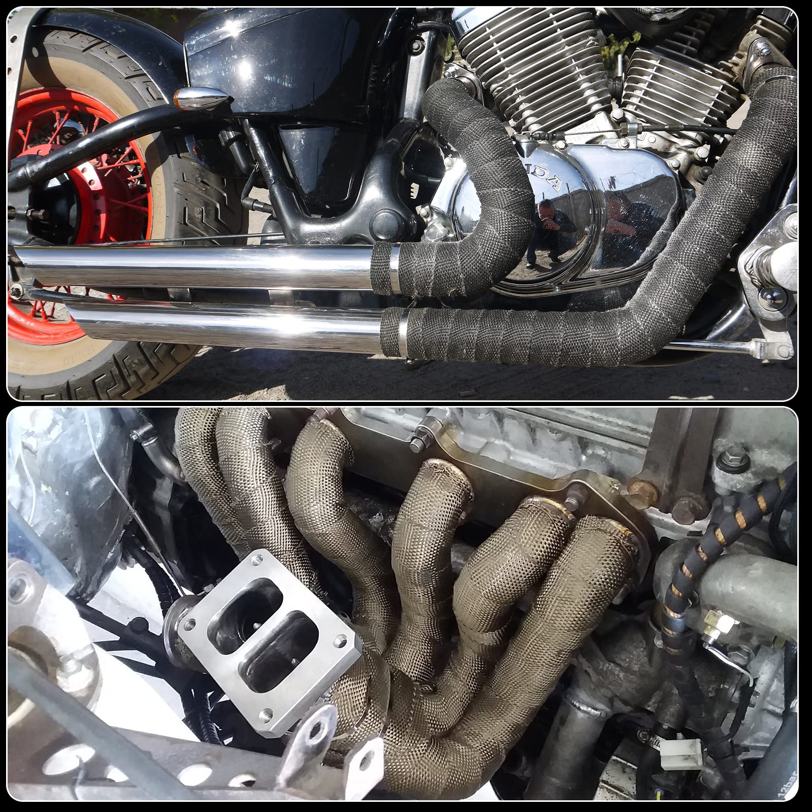 Titanium Exhaust Heat Tape Wrap,2   x 50 Ft,Motorcycle Fiberglass Heat Shield Tape With Stainless Ties,Black