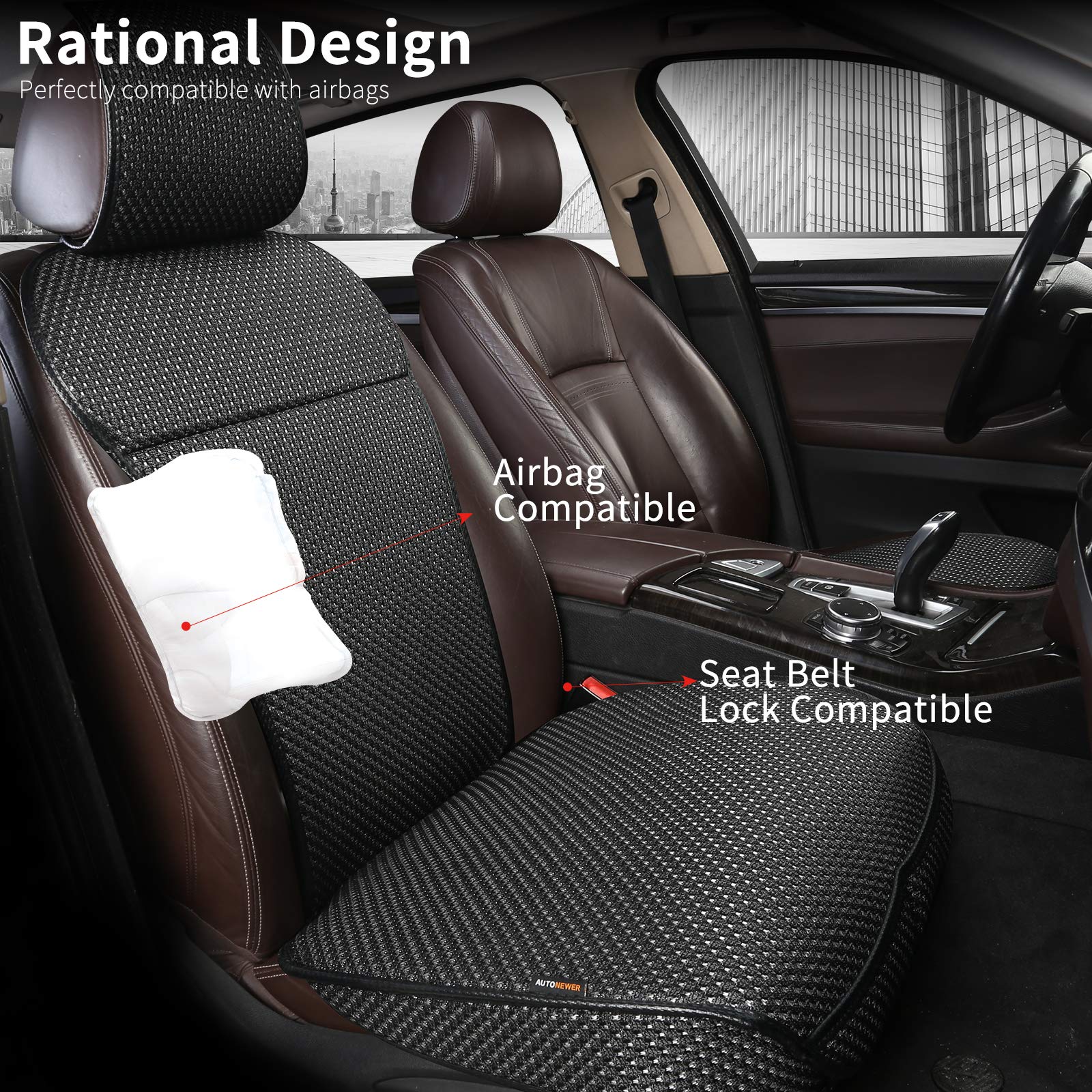 Auto Newer Luxury Breathable Car Seat Cover Fit Four Seasons, Universal Front Of Car Seat Cushions, Bottom Seat Covers Of Full Wrapped Edge,Universal Fit For 95% Cars,Suv(Black+Grey,2Pcs)