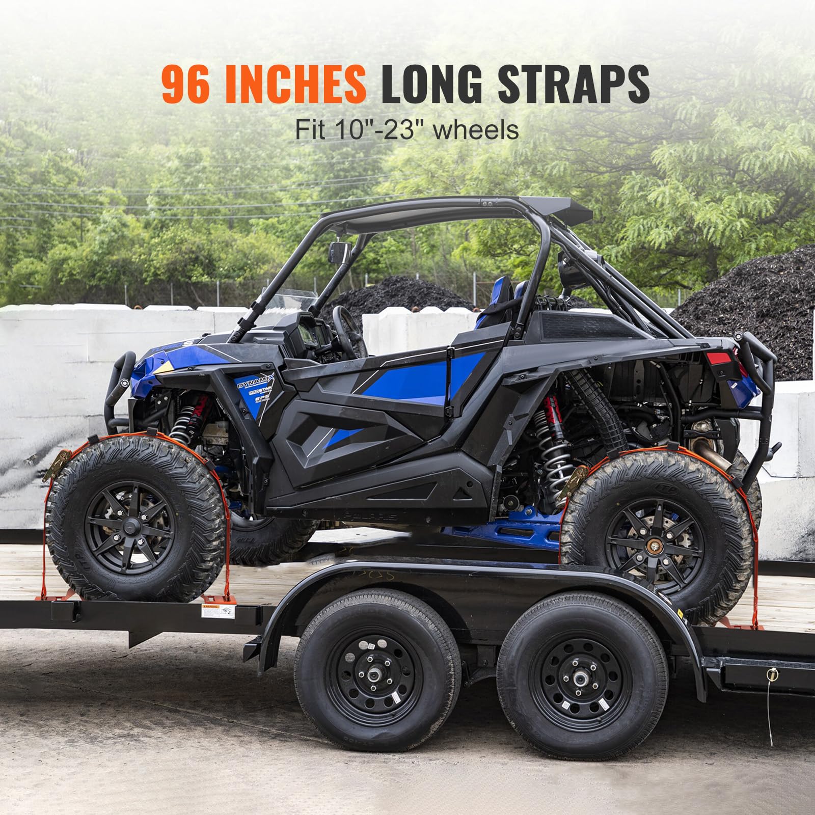 Vevor Wheel Chock Tie Down Kit, 2'' X 96'' Tie Down Strap Kit, Heavy Duty Trailer Tie Down System For 10''-23'' Wheels, Atv, Utv