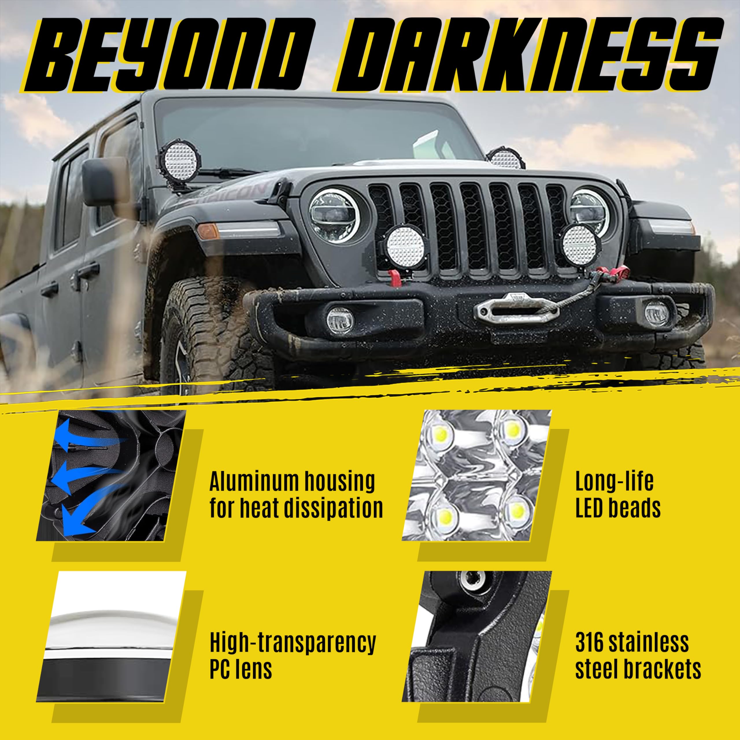 Lightboss Led Light Bar, 7 Inch Round Led Offroad Driving Lights, 12V-60V Led Pods 210W 21000Lm, Trucks Atv Utv Suv Rv Car Bumper Tractors Jeep Combo Beam Off-Roading Fog Off Road Lighting, 2Pcs