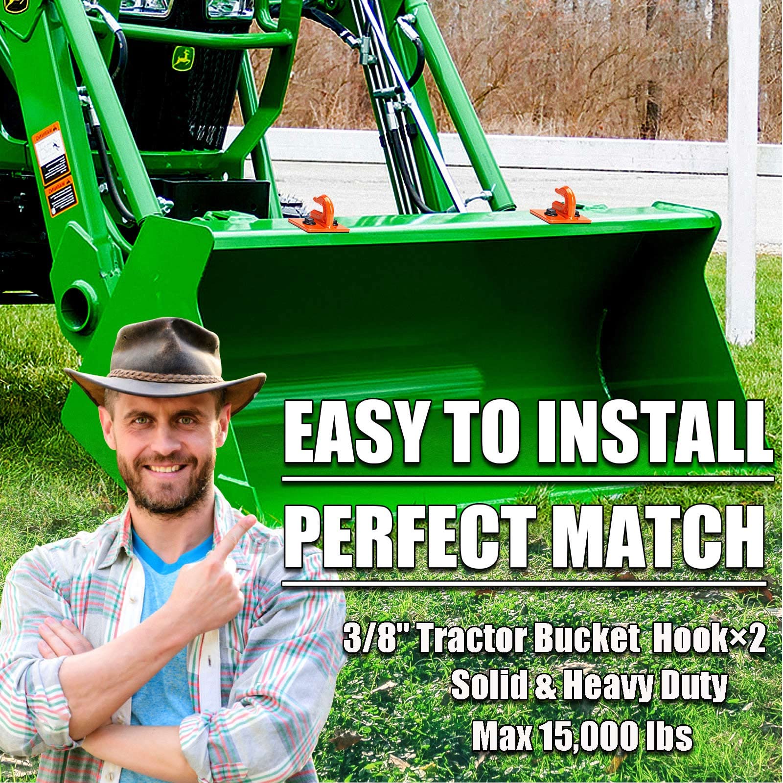 Autobots Tractor Bucket Hooks 3/8'' (2 Pack),Max 15,000 Lbs, Bolt On Hooks For Tractor Bucket,Heavy Duty Grab Hook Tow Hook,Indi