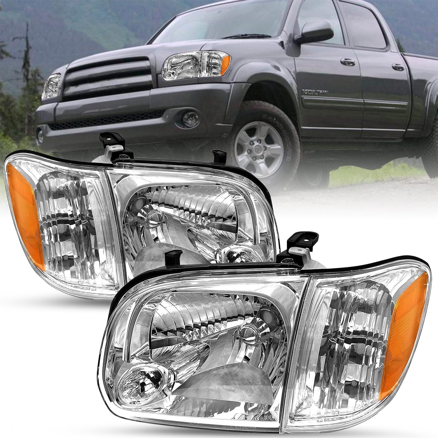 Sockir Headlight Assembly Compatible With 2005-2006 Toyota Tundra Double/Crew Cab & 2005-2007 Toyota Sequoia Passenger & Driver