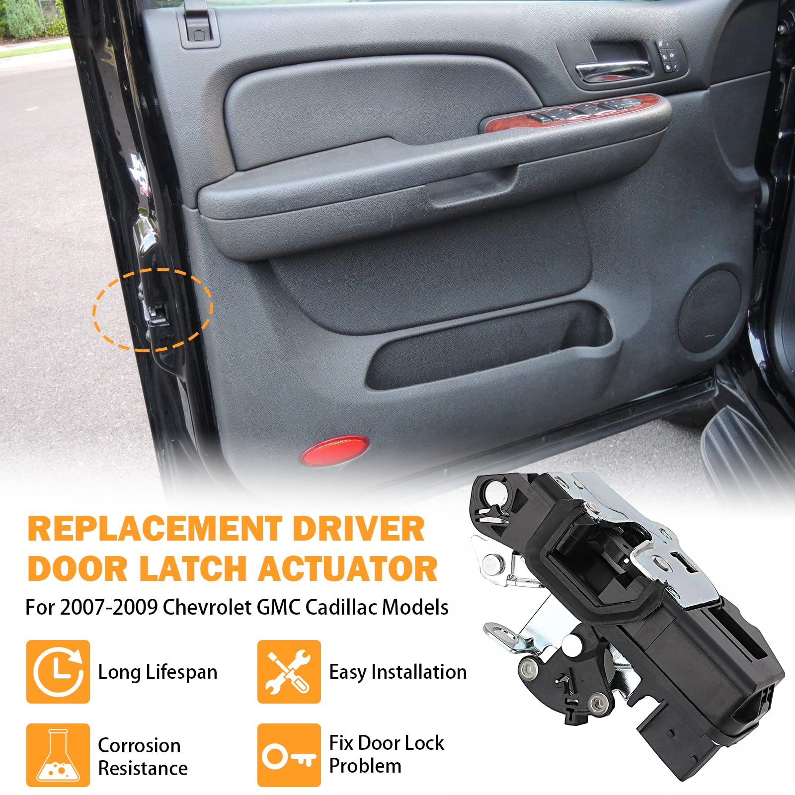 Driver Door Latch Lock Actuator For Chevy Silverado Tahoe Suburban Avalanche Gmc Sierra Yukon Cadillac Escalade Door Lock 2007-2