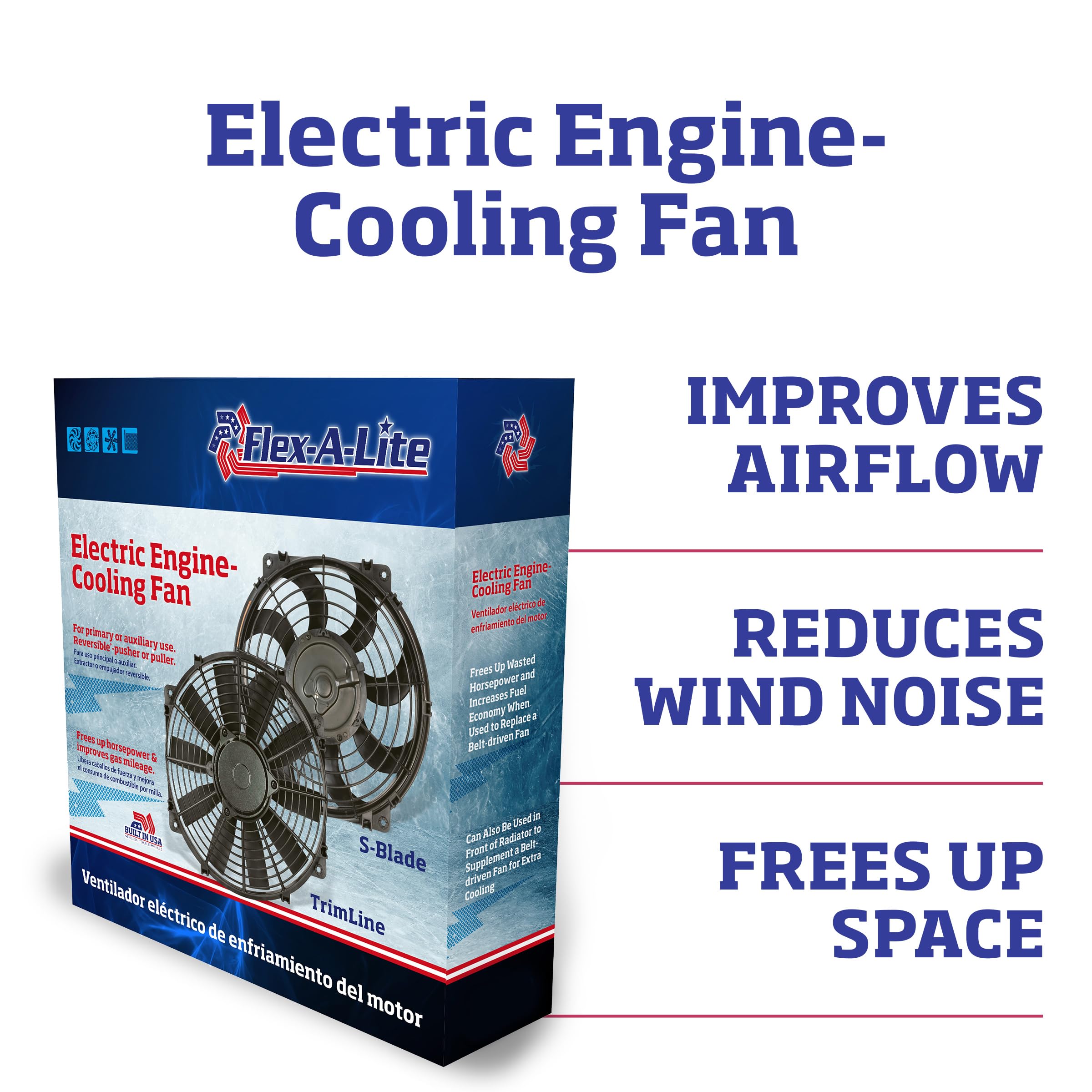 Flex-A-Lite Syclone Black S-Blade Reversible Electric Fan, Pusher-Puller Fan (398), Car Accessories, 16 Inches