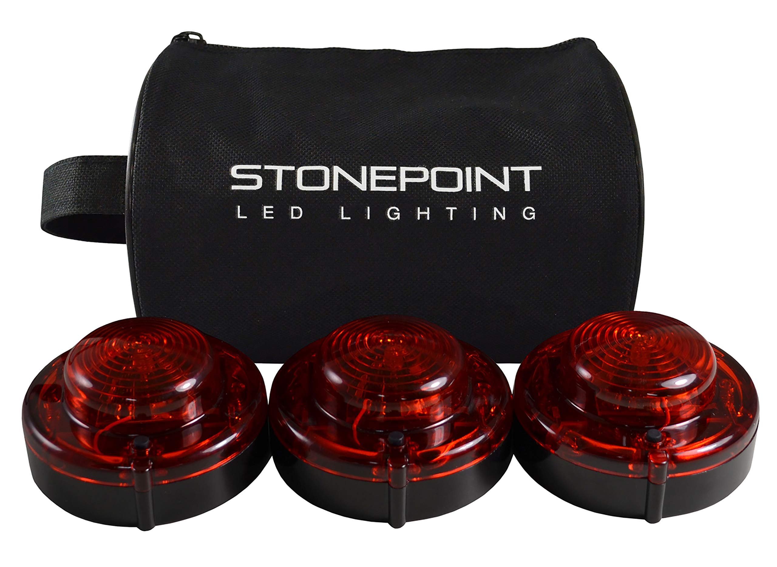 StonePoint LED Lighting Emergency LED Road Flare Kit Set of 3 LED Bright Roadside Beacons with Magnetic Base Flashing or Steady 