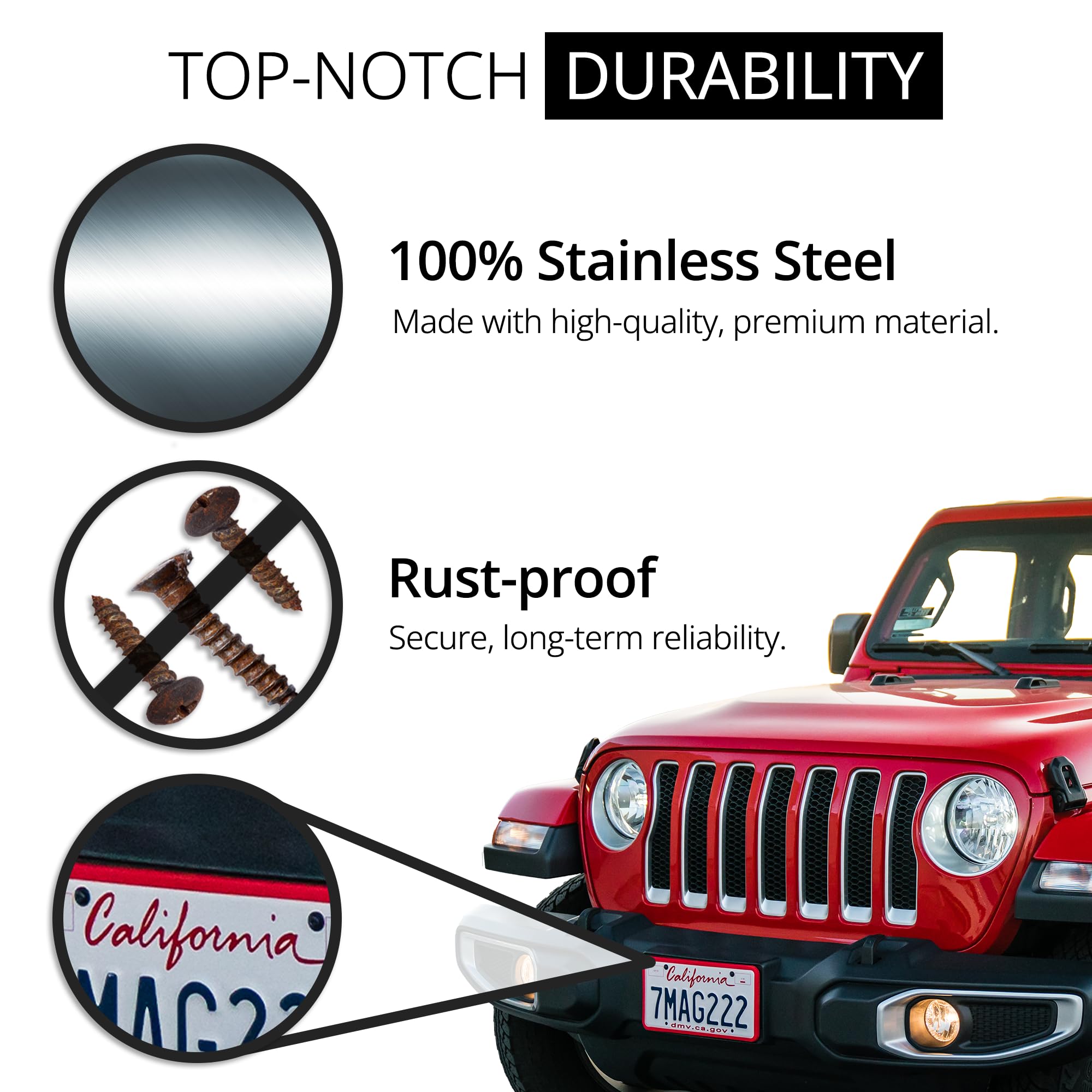 Rightcar Solutions License Plate Screws | Anti Theft License Plate Fasteners | Rattle Proof, Rust Proof | Stainless Steel Licens