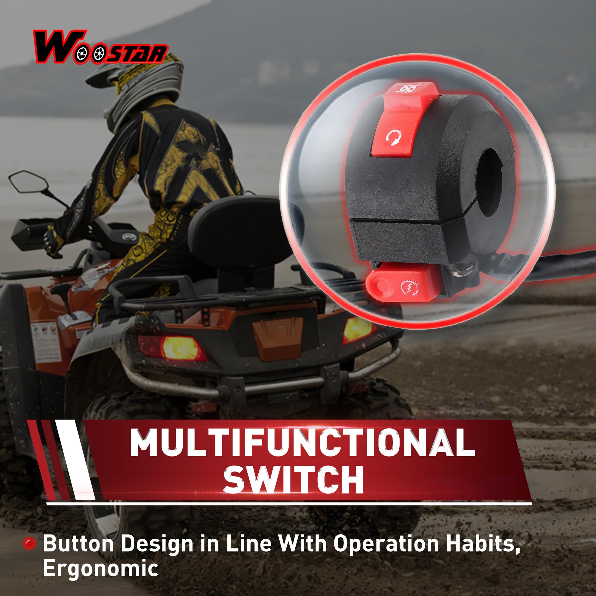 Woostar 7/8' 22Mm Handlebar Left Start Switch Assembly Replacement For Taotao Speedy 50 Pony 50 Vip 50 Jet 50 Powermax 150 4 Wheeler 50Cc 150Cc Qmb139 Gy6 Scooter Atv Quad