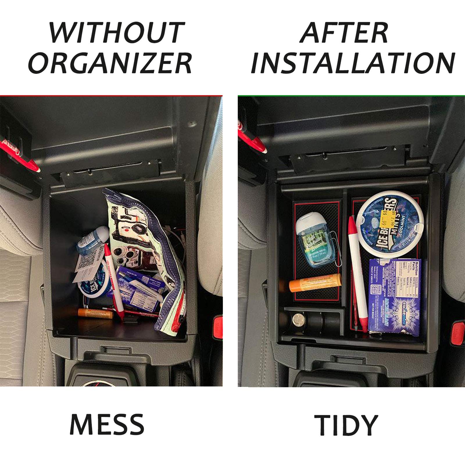 Jkcover Center Console Accessory Organizer Compatible With Toyota Tacoma 2016 2017 2018 2019 2020 2021 2022 2023, Abs Material Armrest Box Insert Tray (Red Trim)