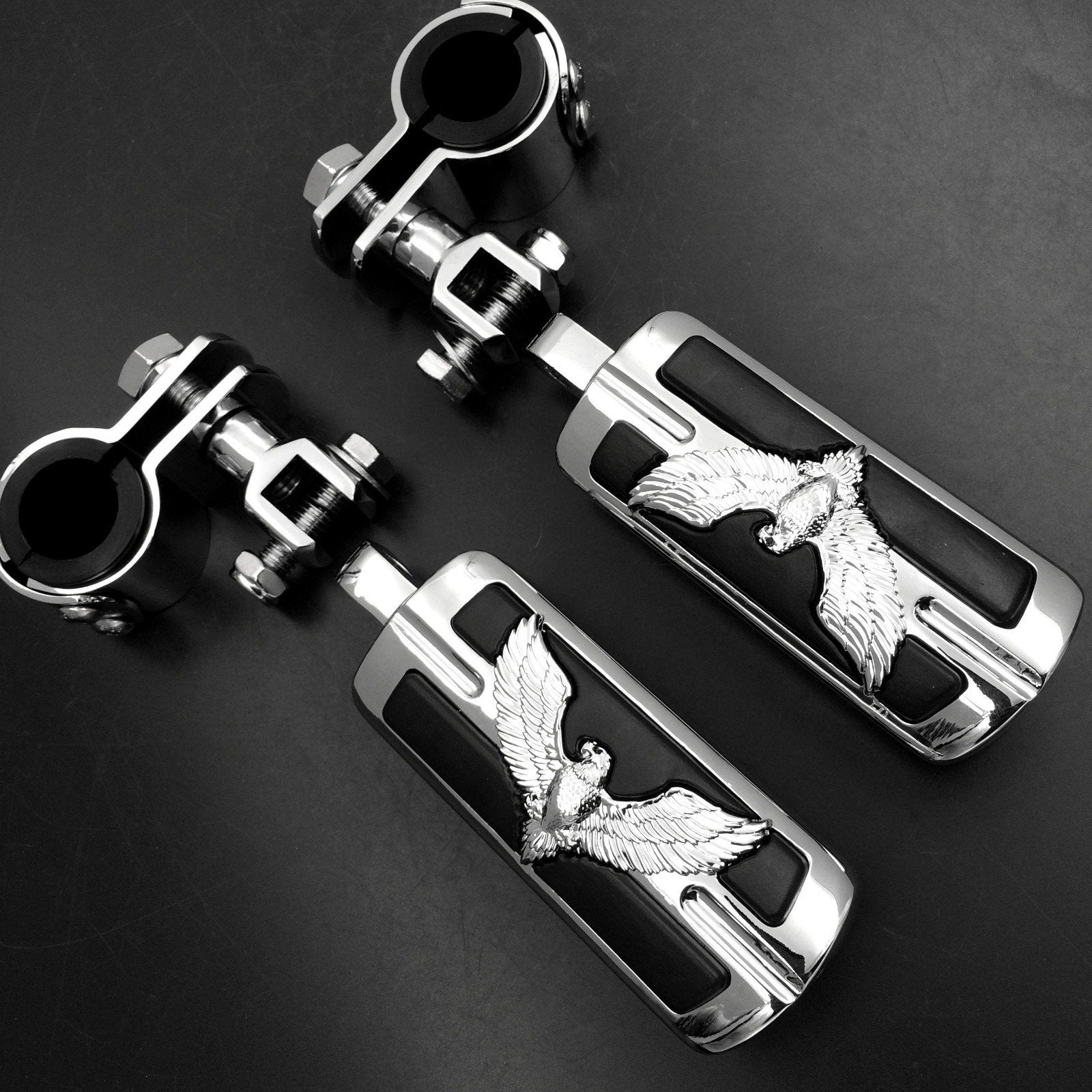 XKH- Eagle Hawk Shape 1'' 1-1/4'' Highway Stiletto 4475 Foot Pegs Clamps Compatible with Honda GoldWing GL1800 1500 1100 1200 Ch