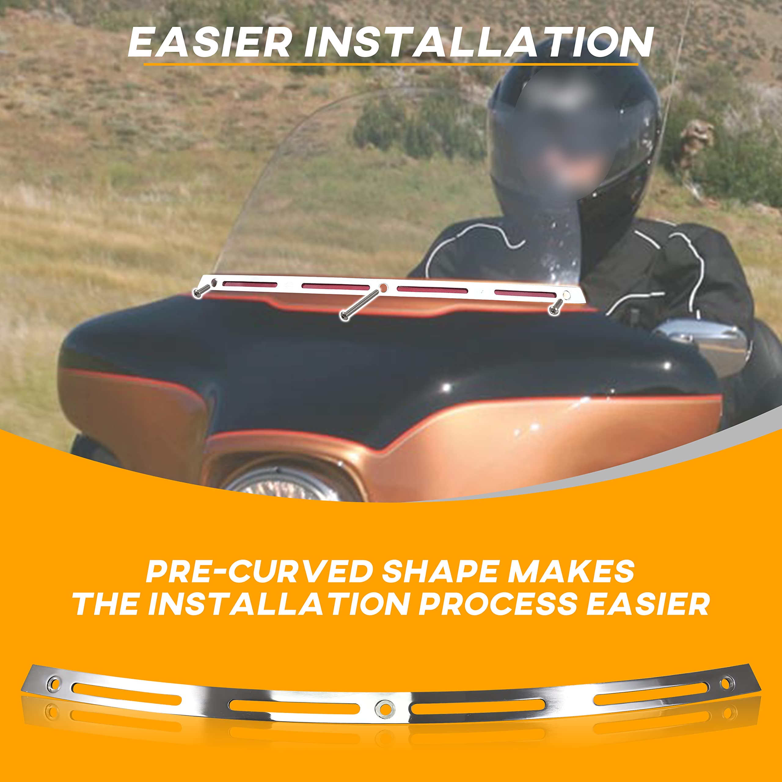 Veisutor Windshield Trim For Harley Street Glide 96-13, Polished Stainless Slotted Windshield Windscreen Trim For Harley Tri Glide Street Glide Electra Glide Ultra Classic Cvo 1996-2013 Accessories