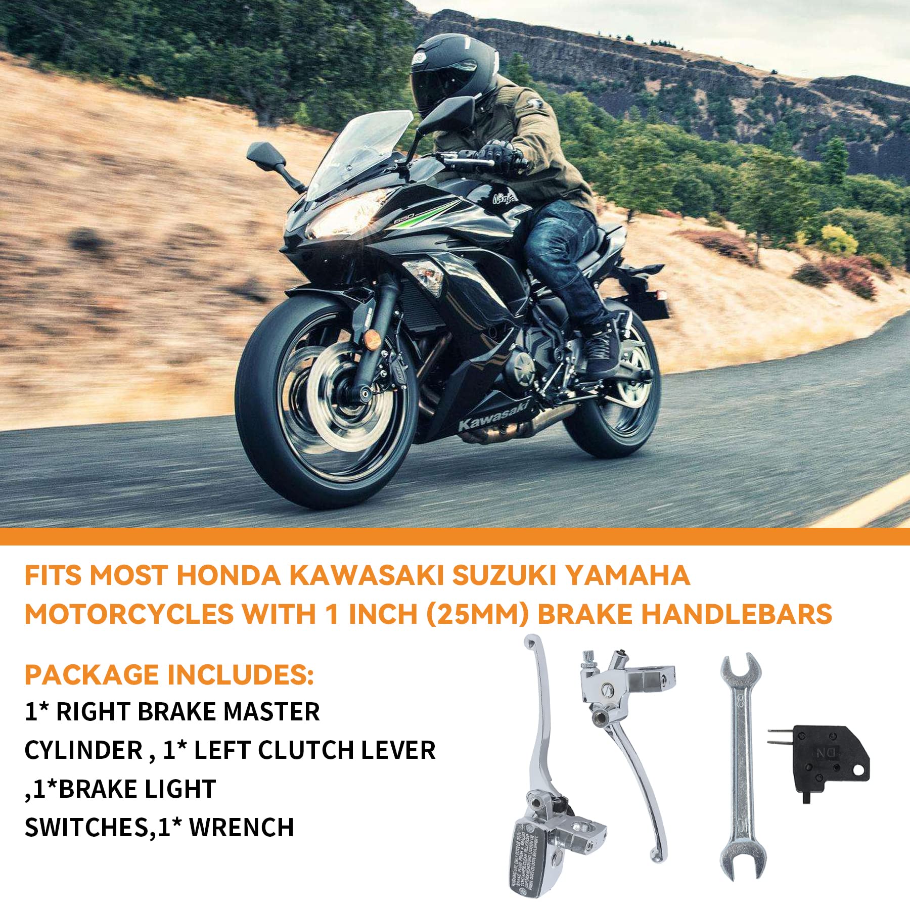 Stylemafia Universal Motorcycle 1' 25Mm Brake Clutch Master Cylinder Lever Compatible With Honda Kawasaki Suzuki Yamaha(Silver)