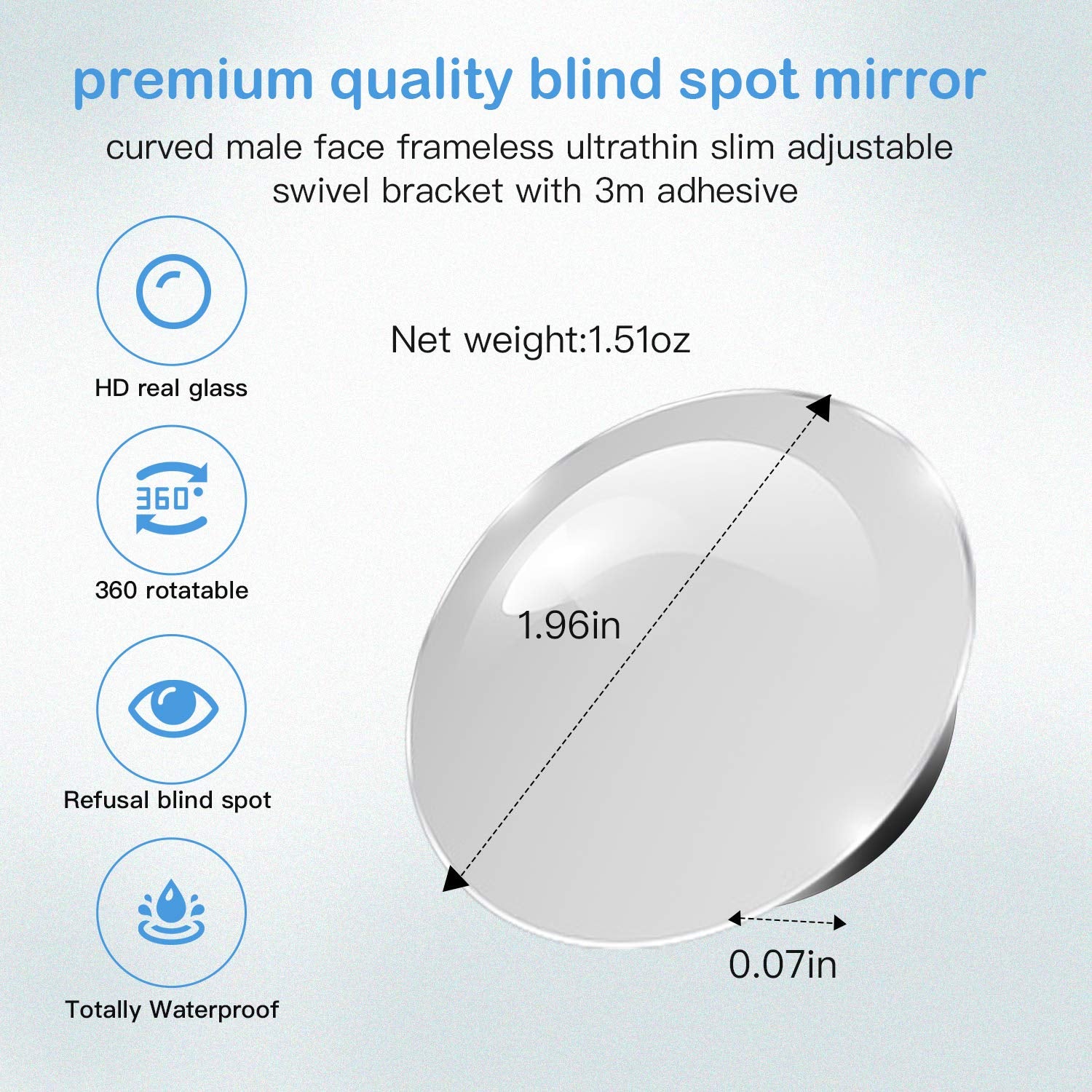 CUNCUI 2pcs Blind Spot Mirror, 360 Degree Adjustabe HD Glass, 2'' Round HD Glass Convex Rear View Mirror, for any Car, Van, Suv