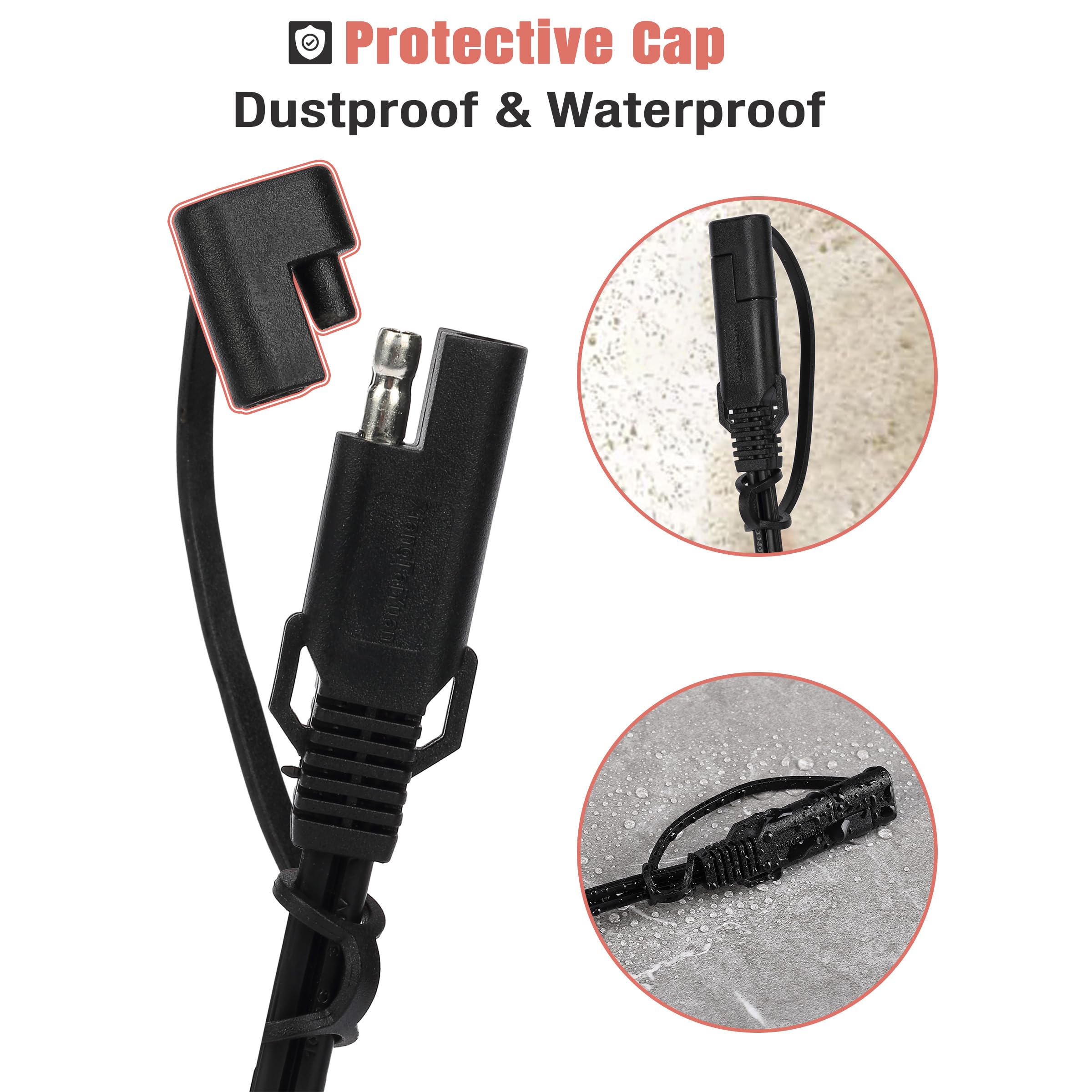 Bates- SAE Battery Connector, 2 Pack, 2 FT, SAE to O Ring Terminal Harness, 2 Pin Battery Connector, SAE Connector, Battery Quic